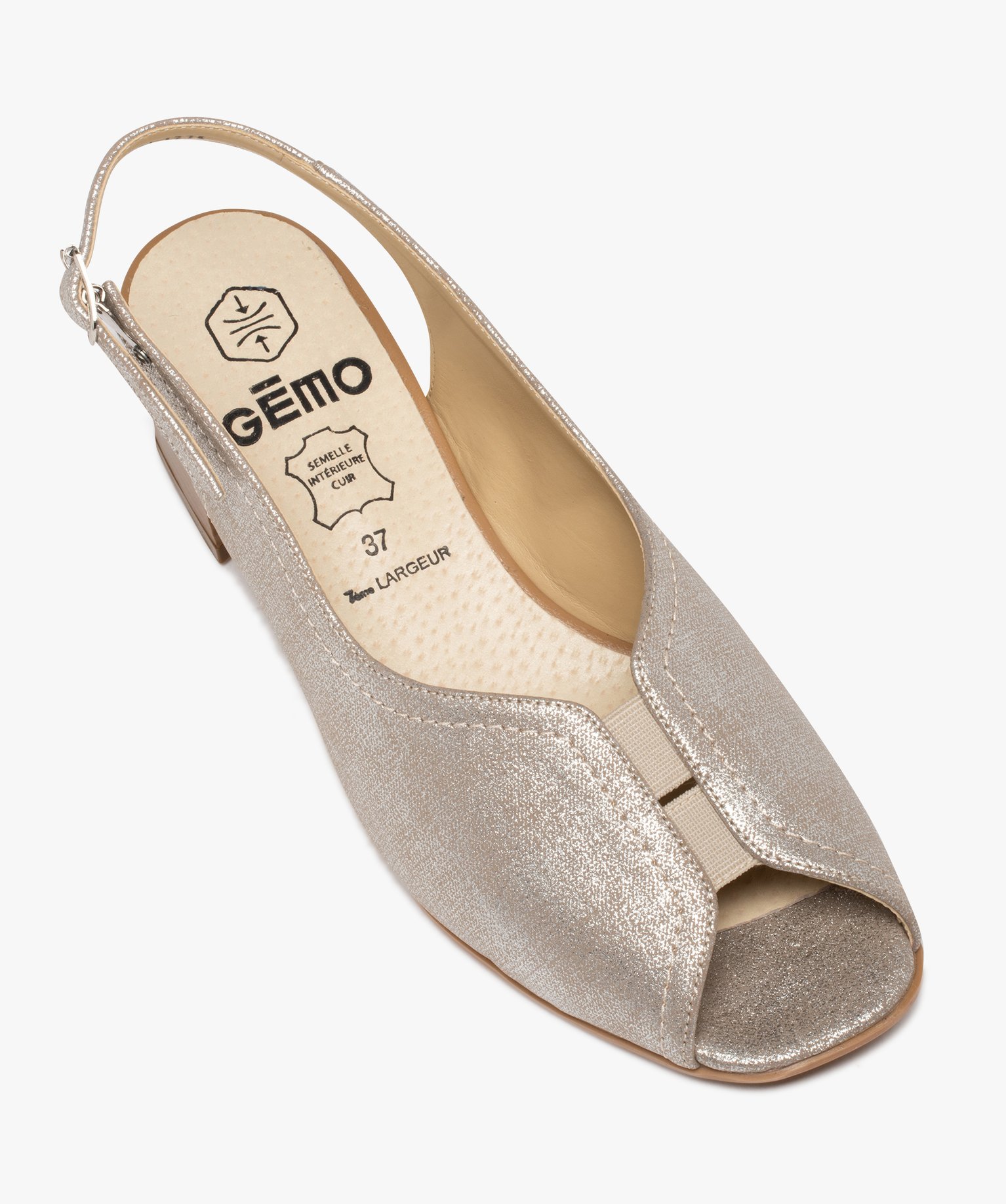 Sandales confort femme à talon dessus toile brillante or | GEMO