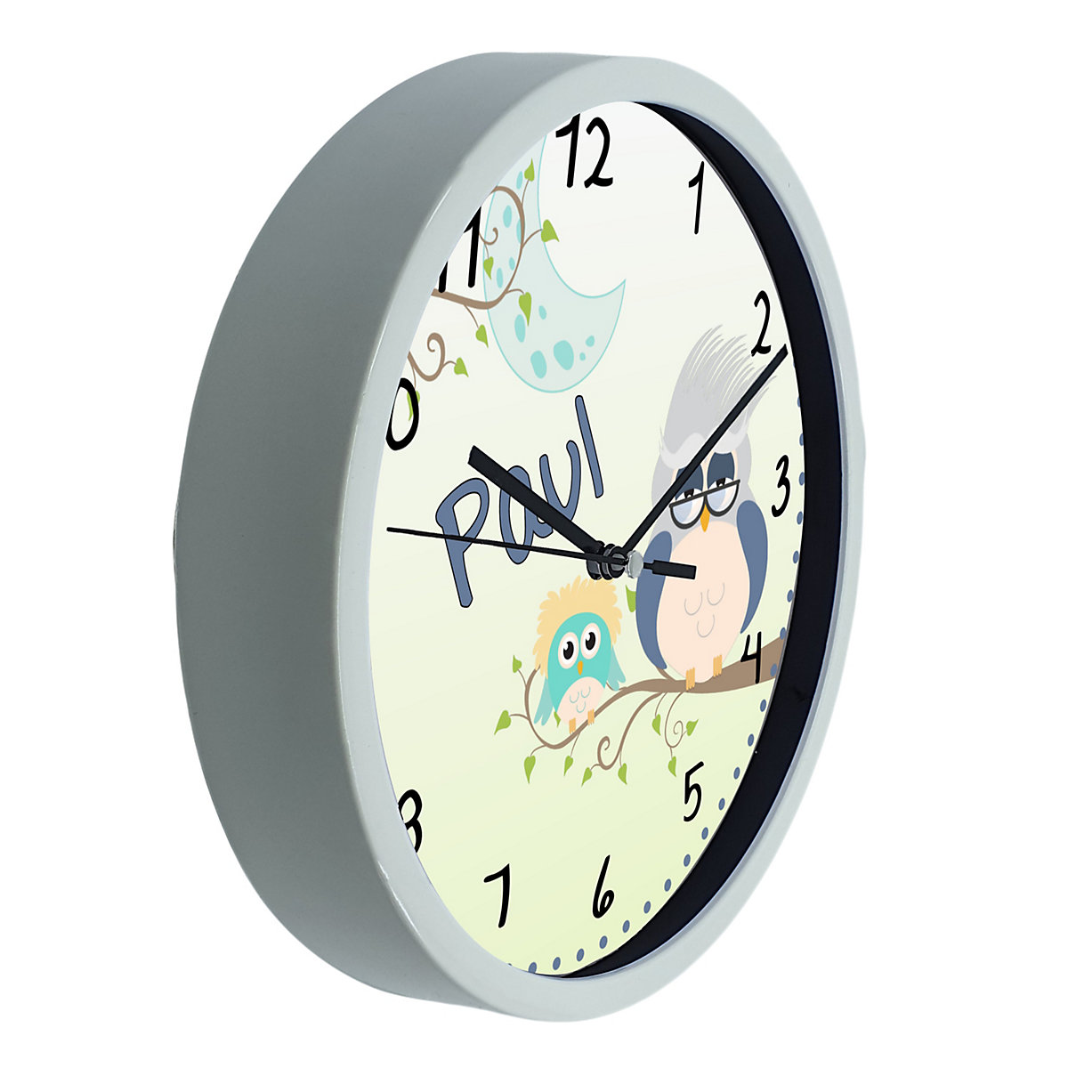 Kinder Wanduhr laufruhig personalisiert mit Name Eule Opa
