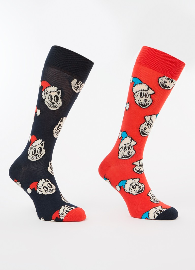 Șosete de Crăciun Happy Socks cu motiv de pisică și câine, într-un pachet cadou de 2.