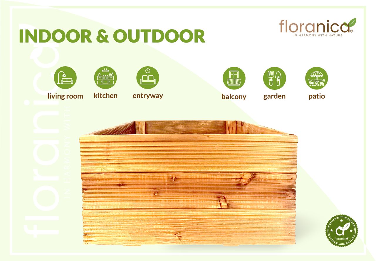 Pemicont Floranica Blumentopf aus Holz Kasten 50cm x 535cm x 285cm Natural Imprägnierte Lärche Gehäuse für Kräuter Blumen Haus- und Gartendekoration Innen- und Außenbereich EU-Produkt