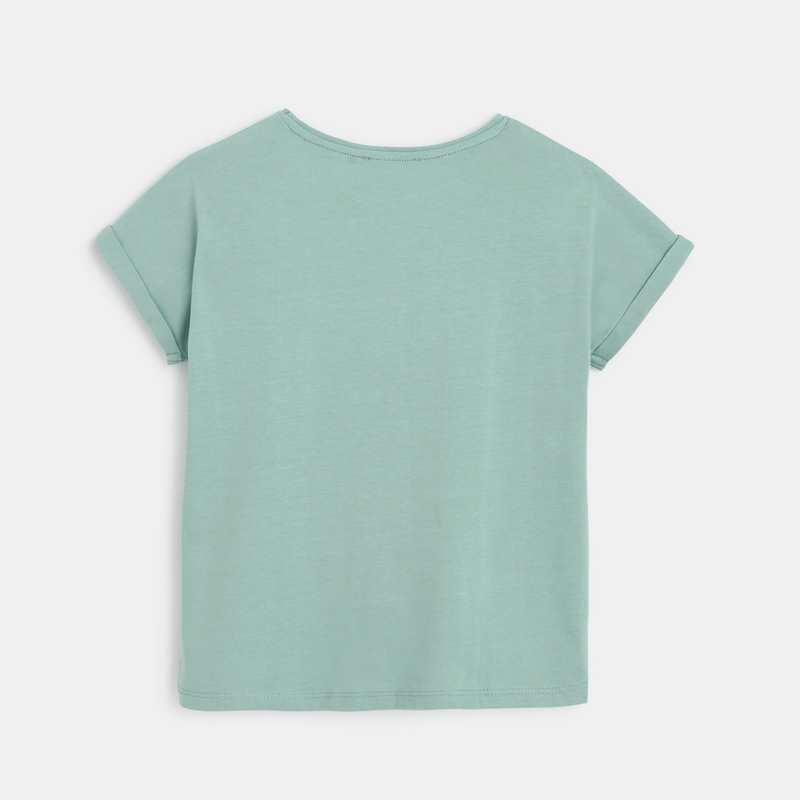 T-shirt manches courtes flower power vert fille