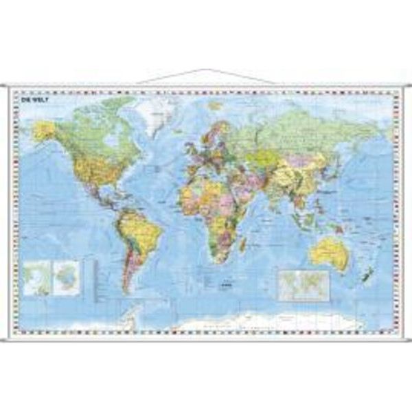 Weltkarte deutsch Kleinformat. Wandkarte mit Metallleiste - Poster
