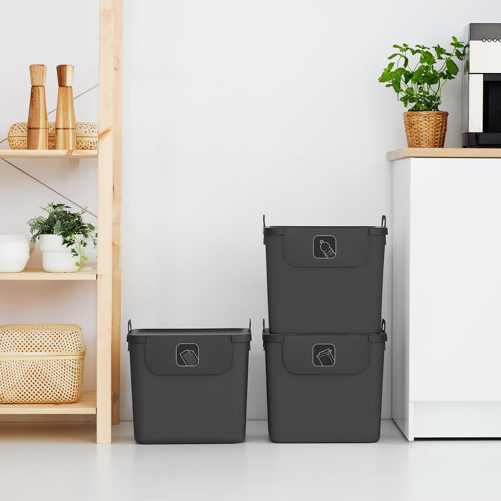 ROTHO Mülltrennsystem Jive Mülltrennsystem Set 3er-Set Mülltrennsystem 30l