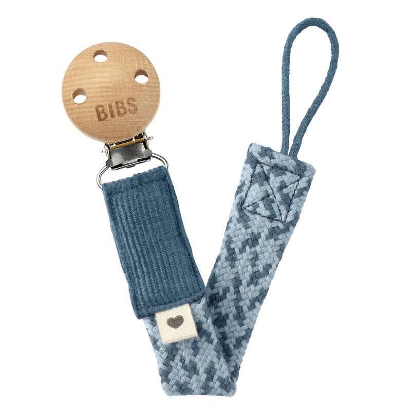 Attache-sucette tressé pétrole et bleu layette BIBS