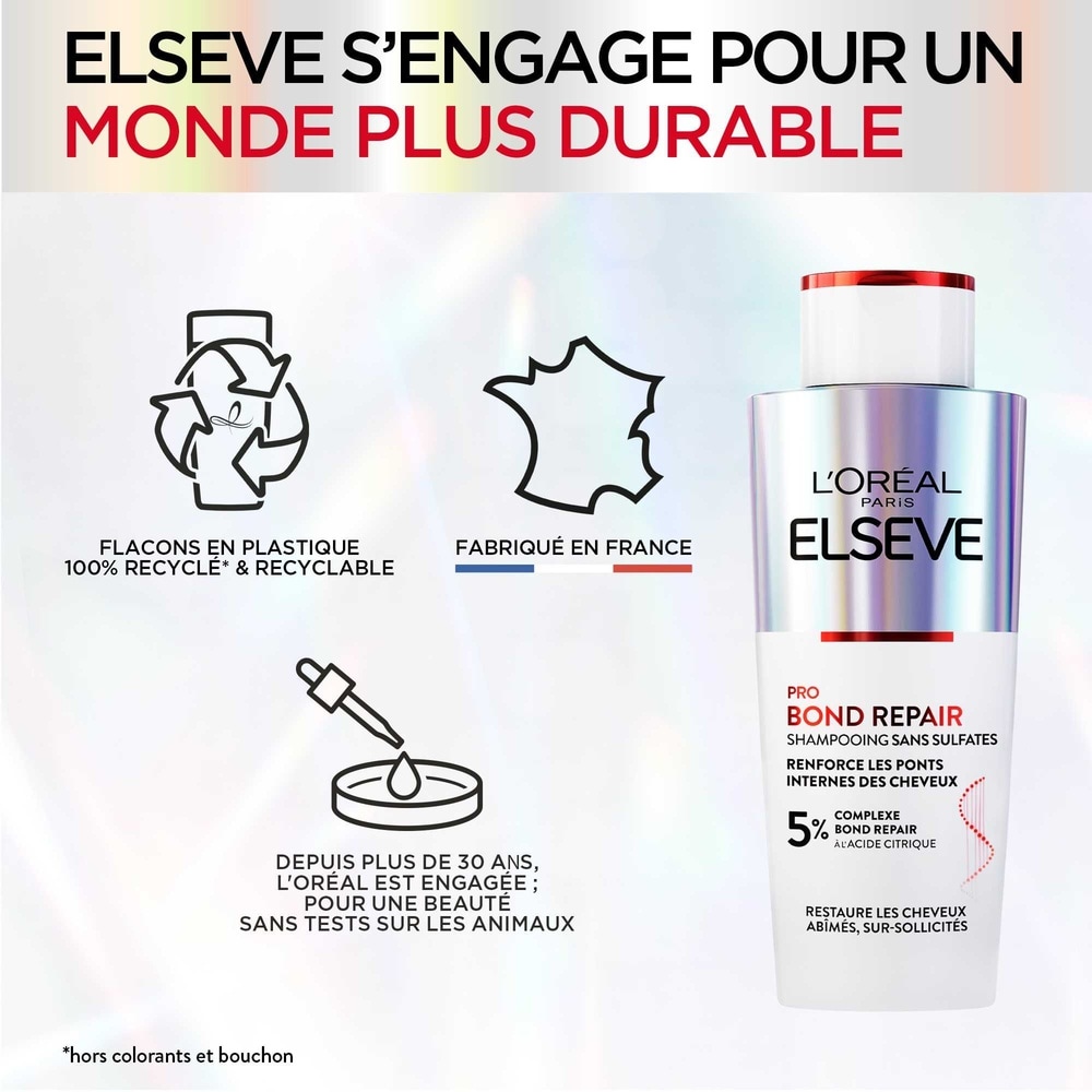 L'Oréal Paris Elseve Pro Bond Repair Shampooing Sans Sulfates pour restaurerles cheveux abîmés, sur-sollicités