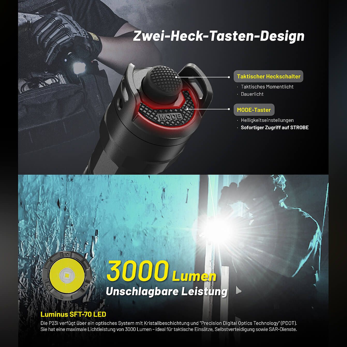 Tactical LED Taschenlampe P23i