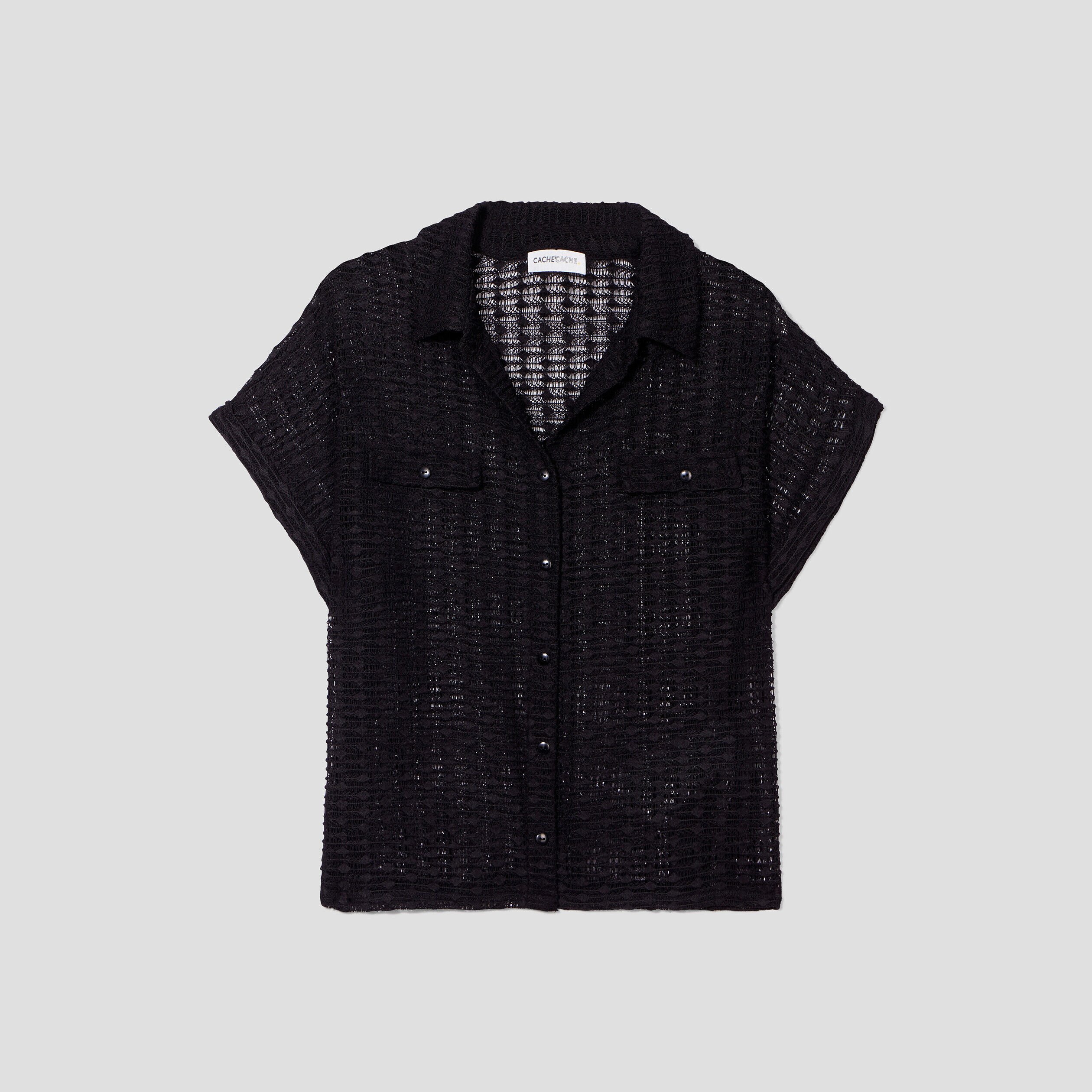 Blouse manches courtes ajourée noir femme | Cache Cache