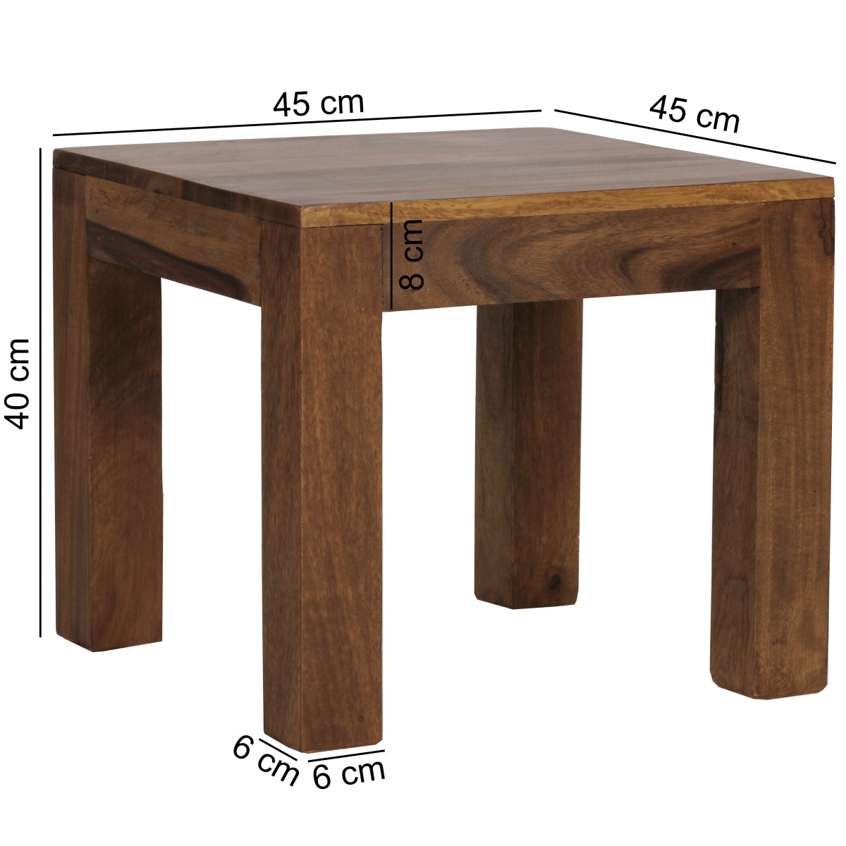 Wohnling Sheesham Couchtisch Massiv 45 x 45 cm Massivholz