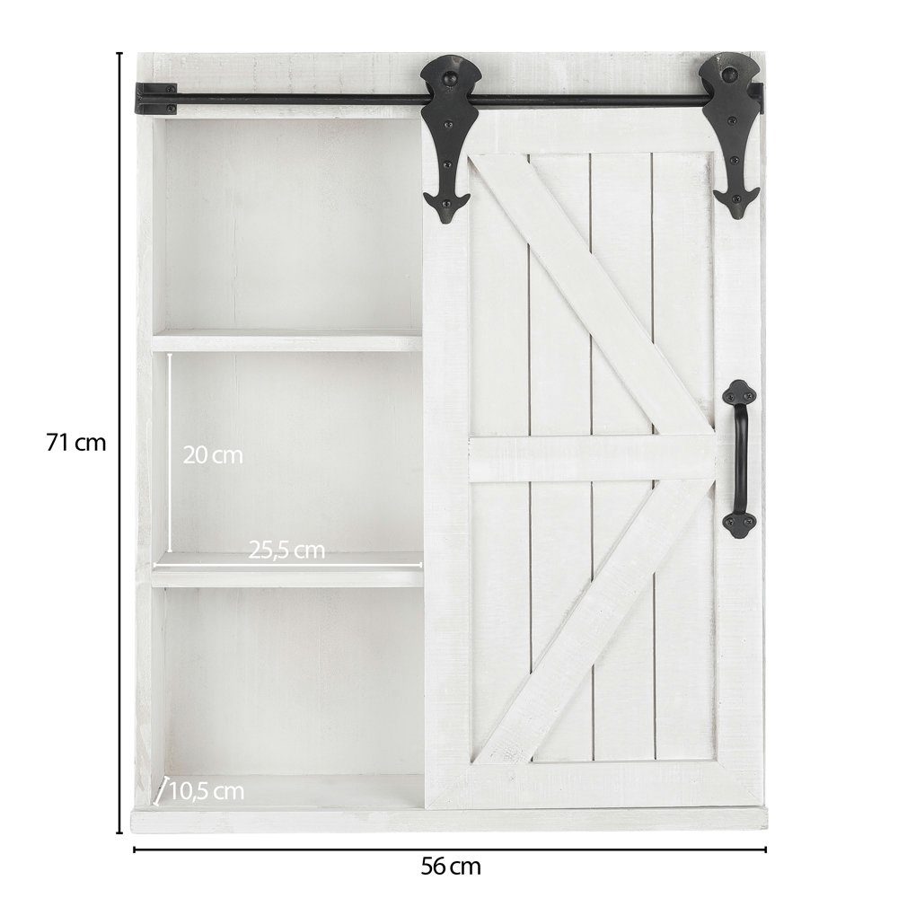 Mucola Spiegelschrank Wandschrank Schiebetür Spiegelschrank Regal Weiß Vitrine Badschrank (Stück) Inkl. Spiegel auf der rechten Seite