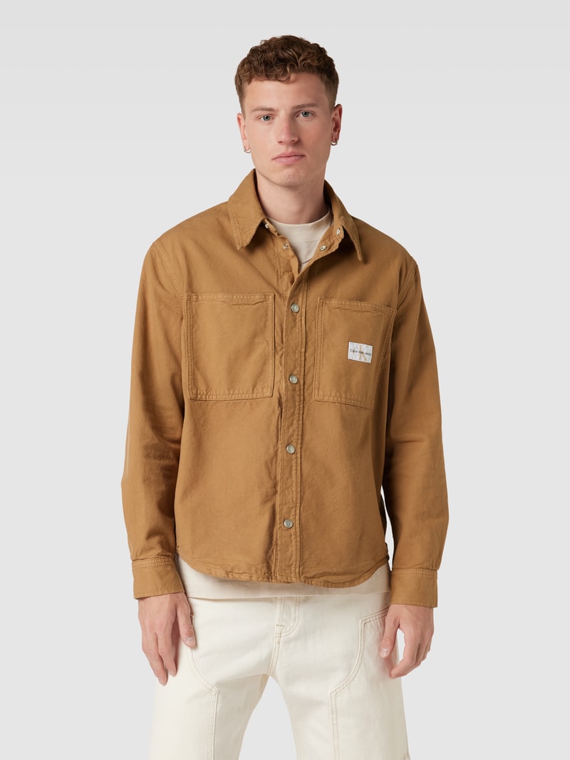 Freizeithemd mit Label-Detail in beige
