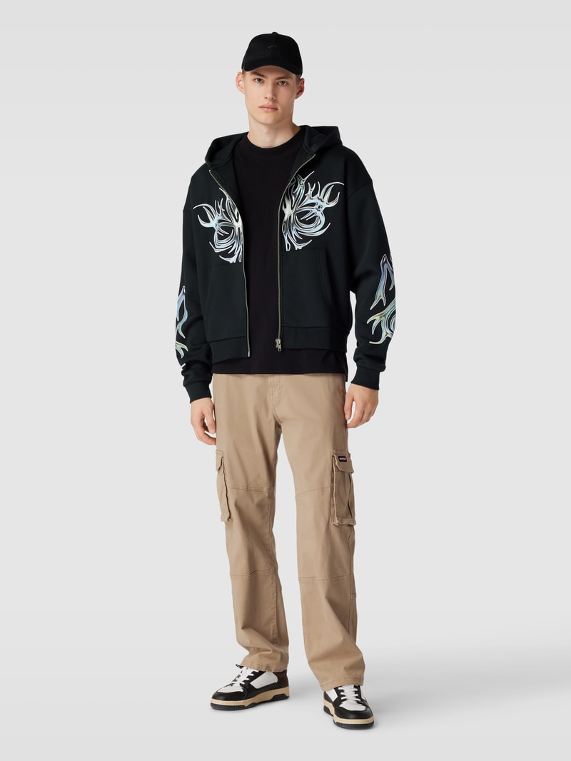 Sweatjacke mit Motiv-Print Modell 'METALLIC' in schwarz