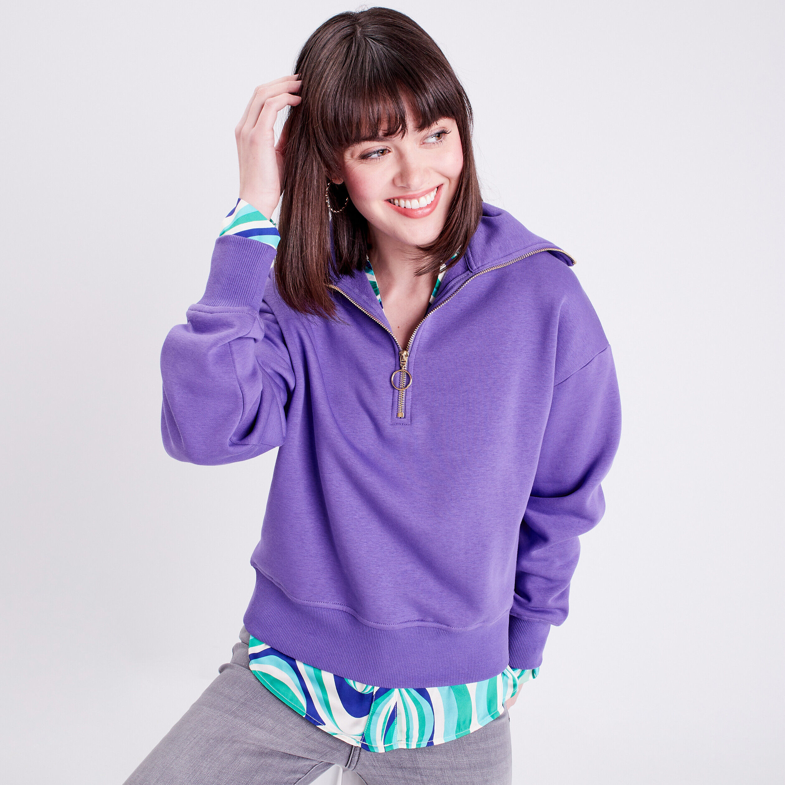 Sweat à col montant avec zip violet foncé femme | Cache Cache