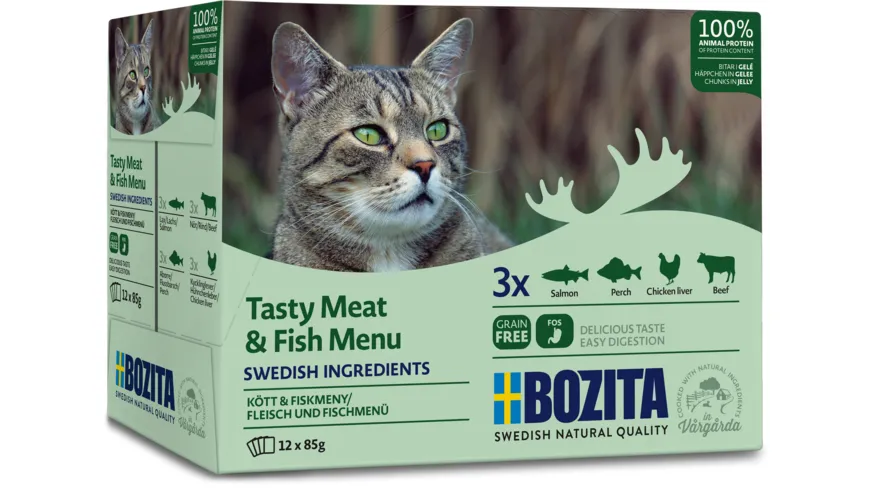 BOZITA Katzennassfutter Pouch Häppchen in Gelee Multibox Fleisch & Fisch 1.02 kg