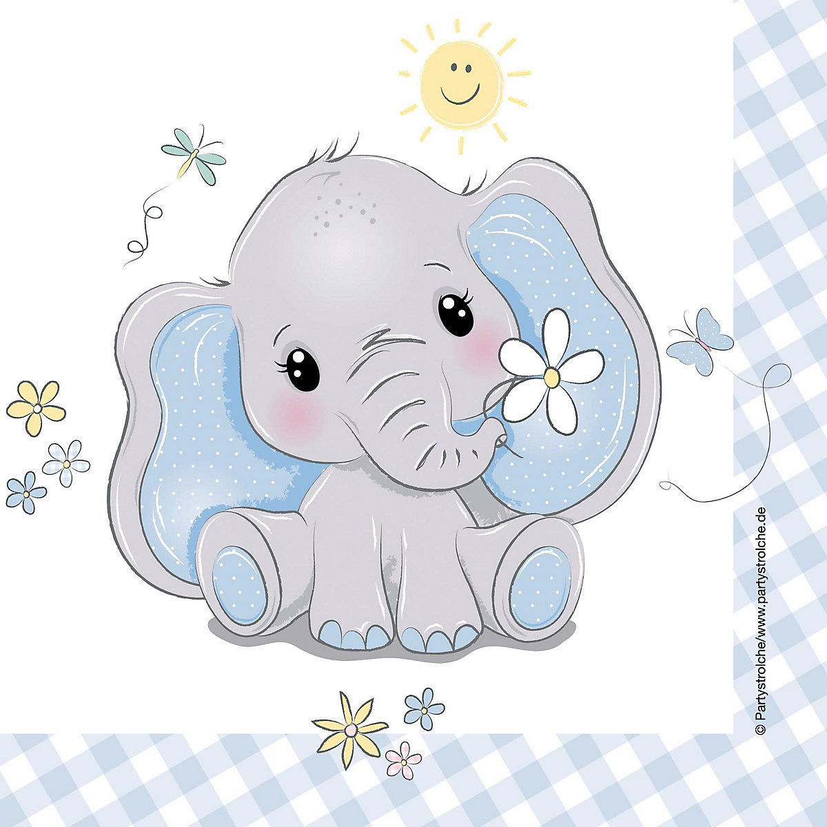 Papp-Partyteller Ø 23 cm Baby Elefant Blau, 8 Stück