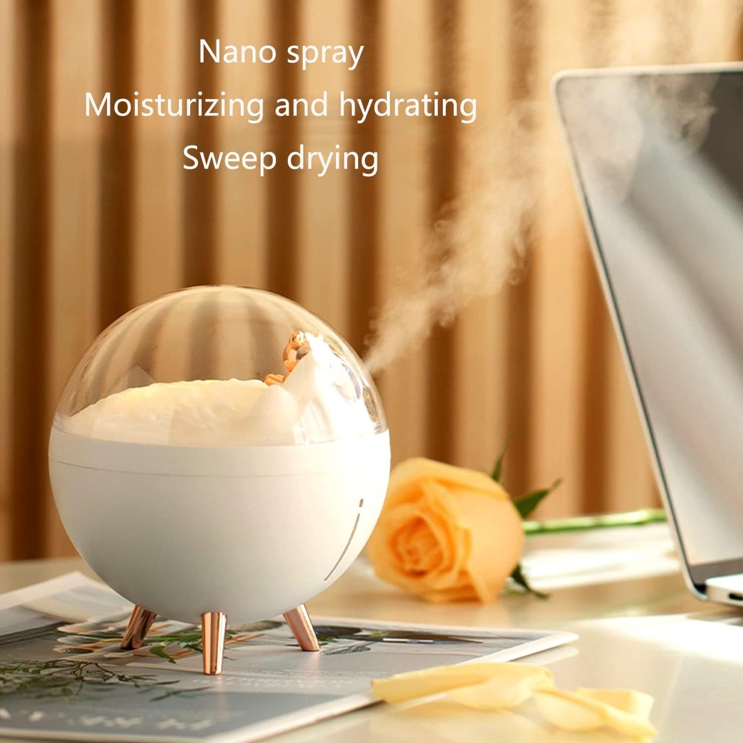 Perfine Luftbefeuchter Tragbarer Mini-Luftbefeuchter mit Nachtlicht - USB-Luftbefeuchter., 260ml kühler Nebel, automatische Abschaltung-für Desktop Schlafzimmer