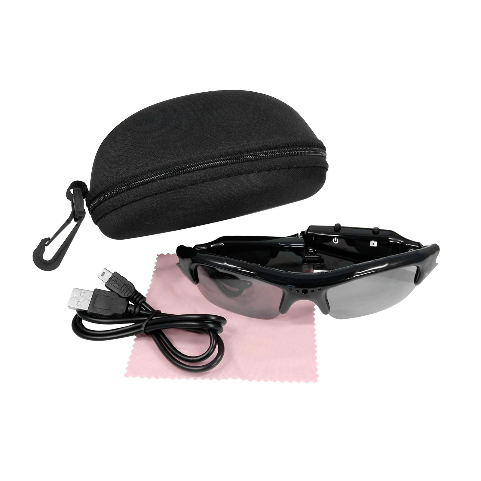 EAXUS Action Videobrille/Spionbrille/Kamerabrille Überwachungskamera (Innenbereich, Außenbereich, inkl. Brillenetui und Brillentuch, Sonnenbrille mit versteckter Mini Kamera, Actionkamera)