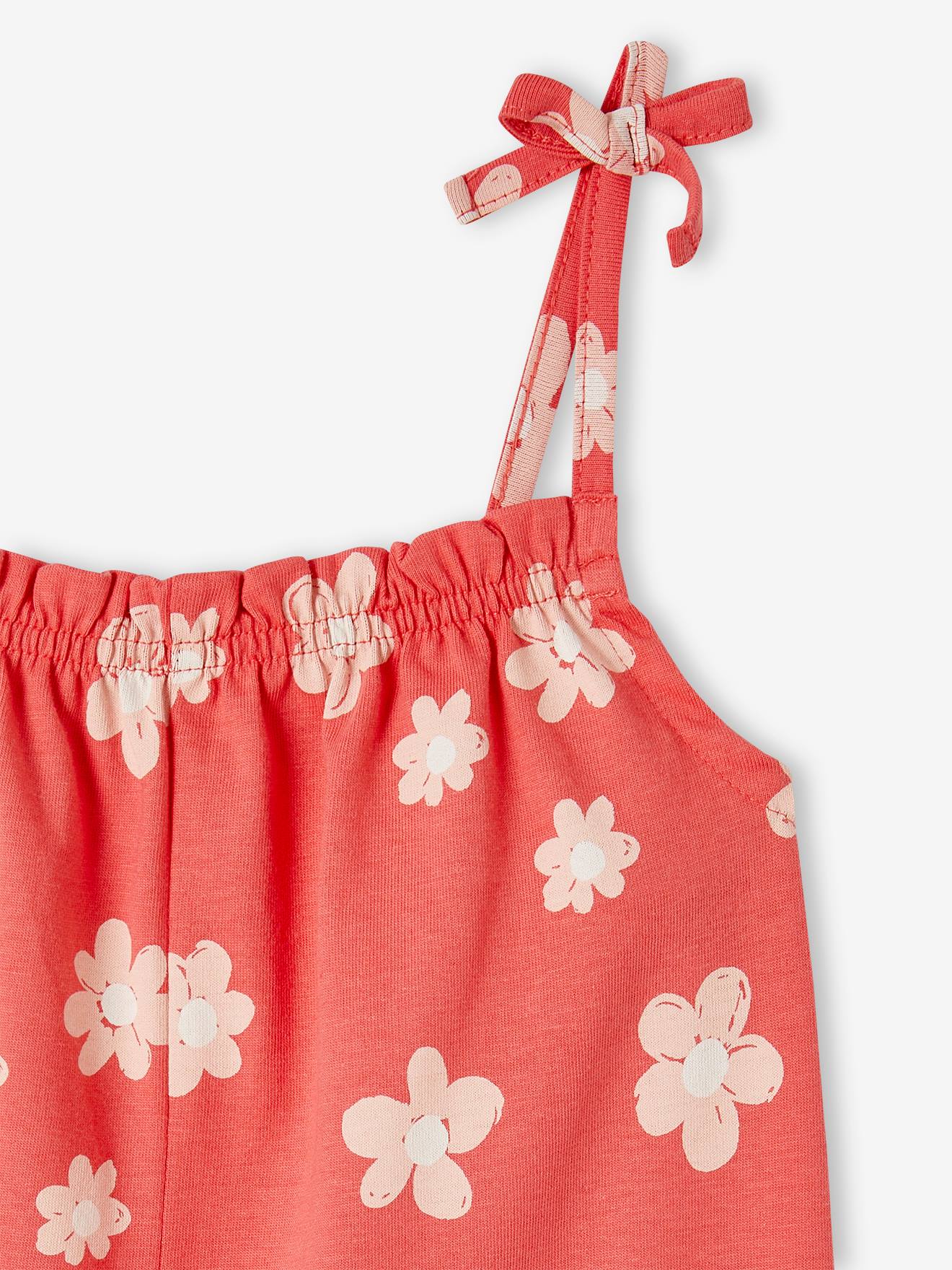 Vertbaudet Kurzer Mädchen Jumpsuit mit Trägern - weiß bedruckt