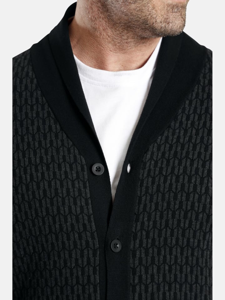 Charles Colby Strickjacke DUKE RONAN in schwarz gemustert günstig kaufen XXL
