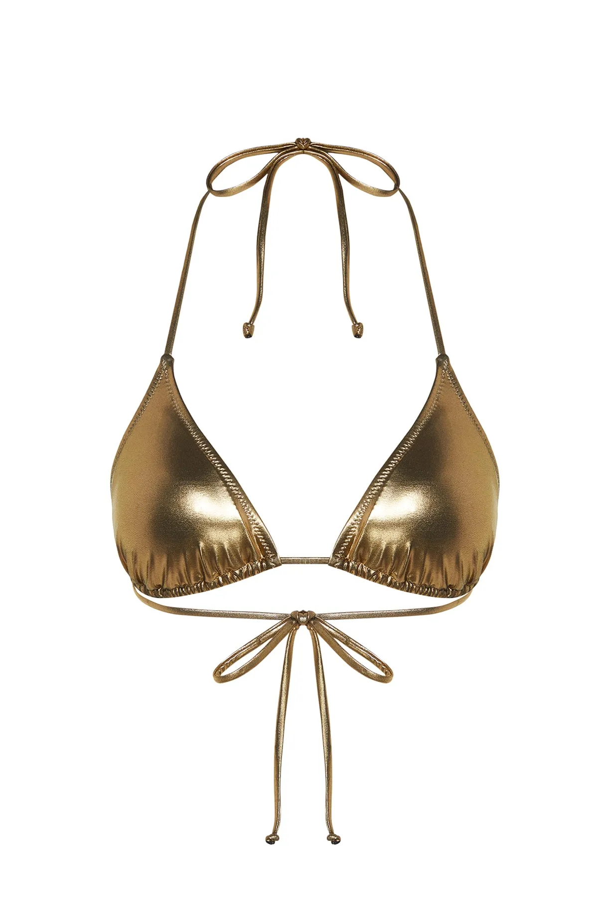 Trendyol Collection  Goldenes Triangel-Bikinioberteil mit glänzendem Lackdruck TBESS23BU00383