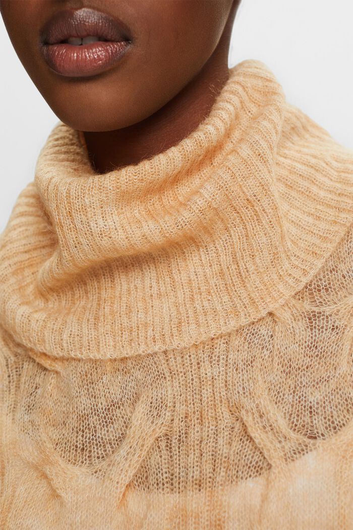 Zopfstrick-Rollkragenpullover aus Mohair-Mix