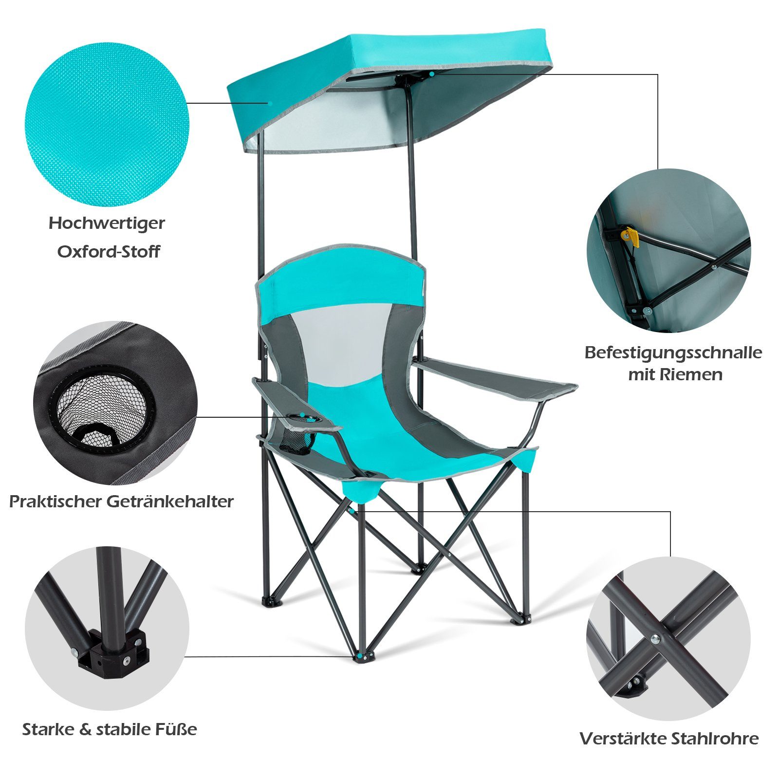 COSTWAY Campingstuhl, mit Becherhalter & Tragetasche, bis 150kg, klappbar