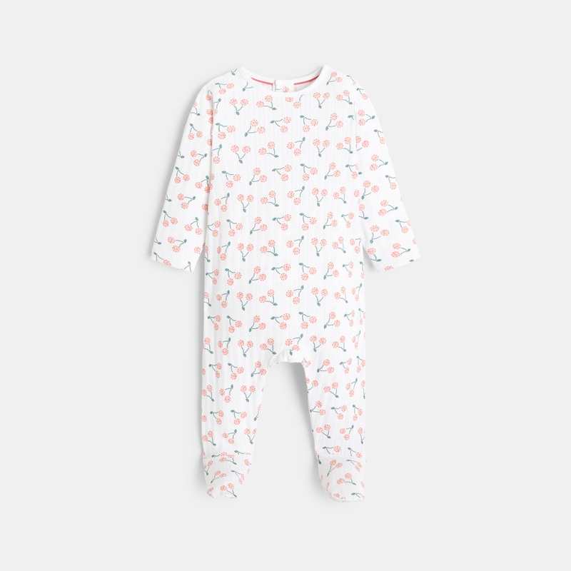 Dors-bien maille fantaisie imprimée cerises blanc bébé fille