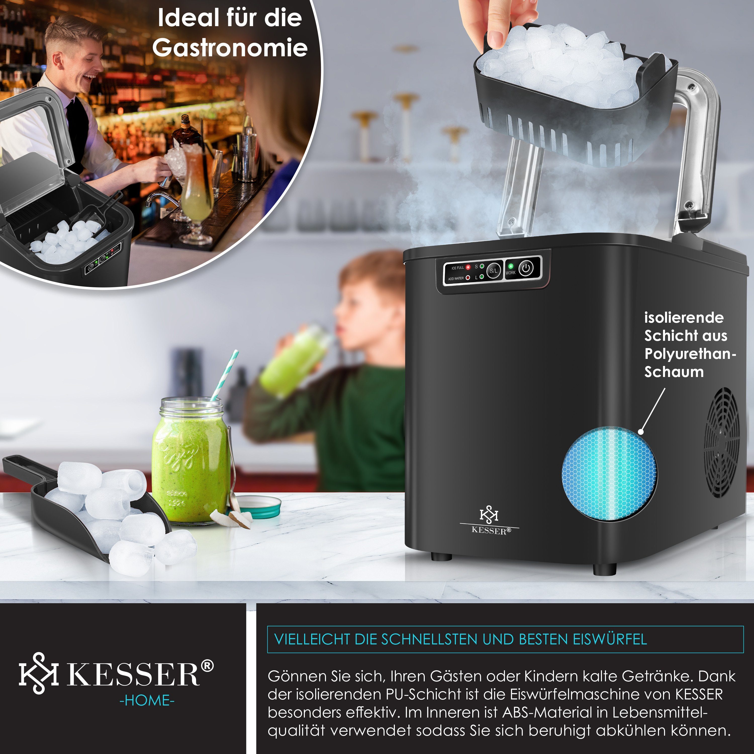 KESSER Eiswürfelmaschine, Eiswürfelbereiter Eiswürfelmaschine Edelstahl Ice Maker