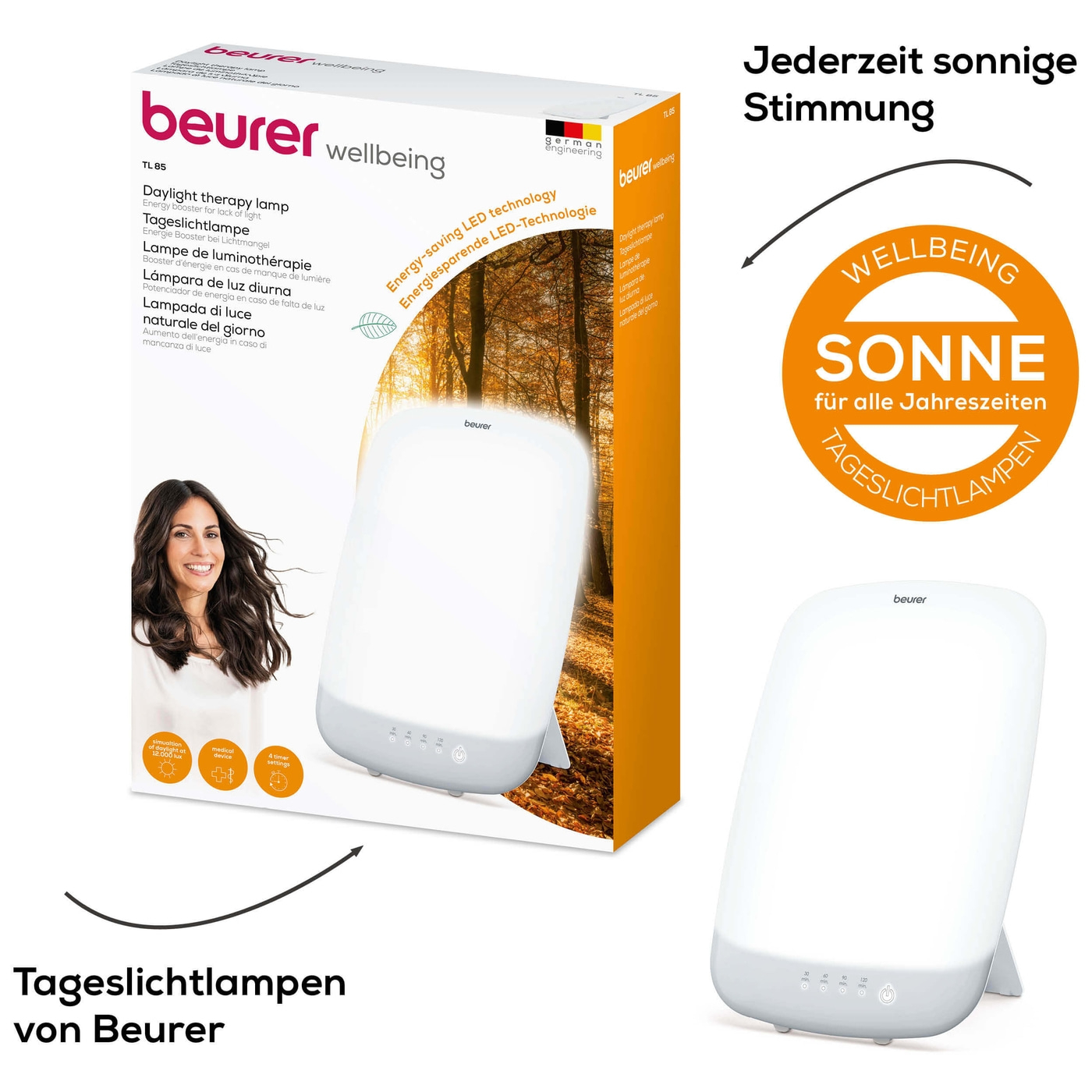 Beurer Tageslichtlampe TL 85-Tageslichtlampe platzsparend mit abnehmbarem Standfuß und LED-Technologie