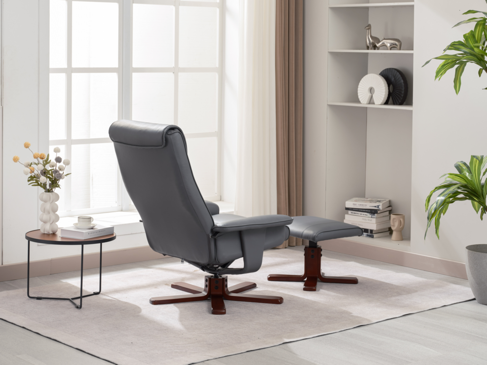 Happy Home Happy Home verstellbare Relaxsessel mit Hocker grau & Holzbeine