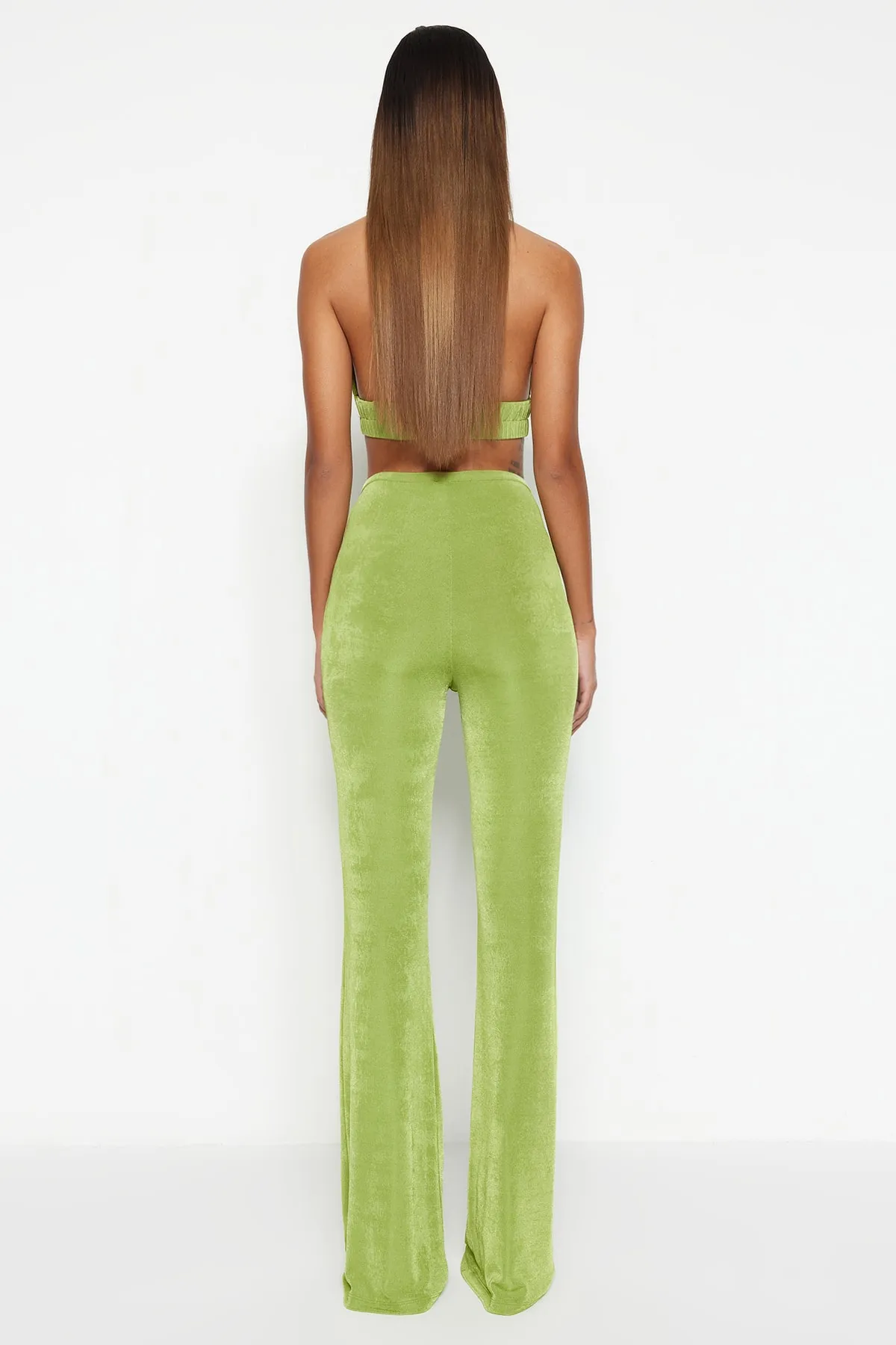 Trendyol Collection  Ölgrüne glänzende Strickhose TPRSS23PL00012
