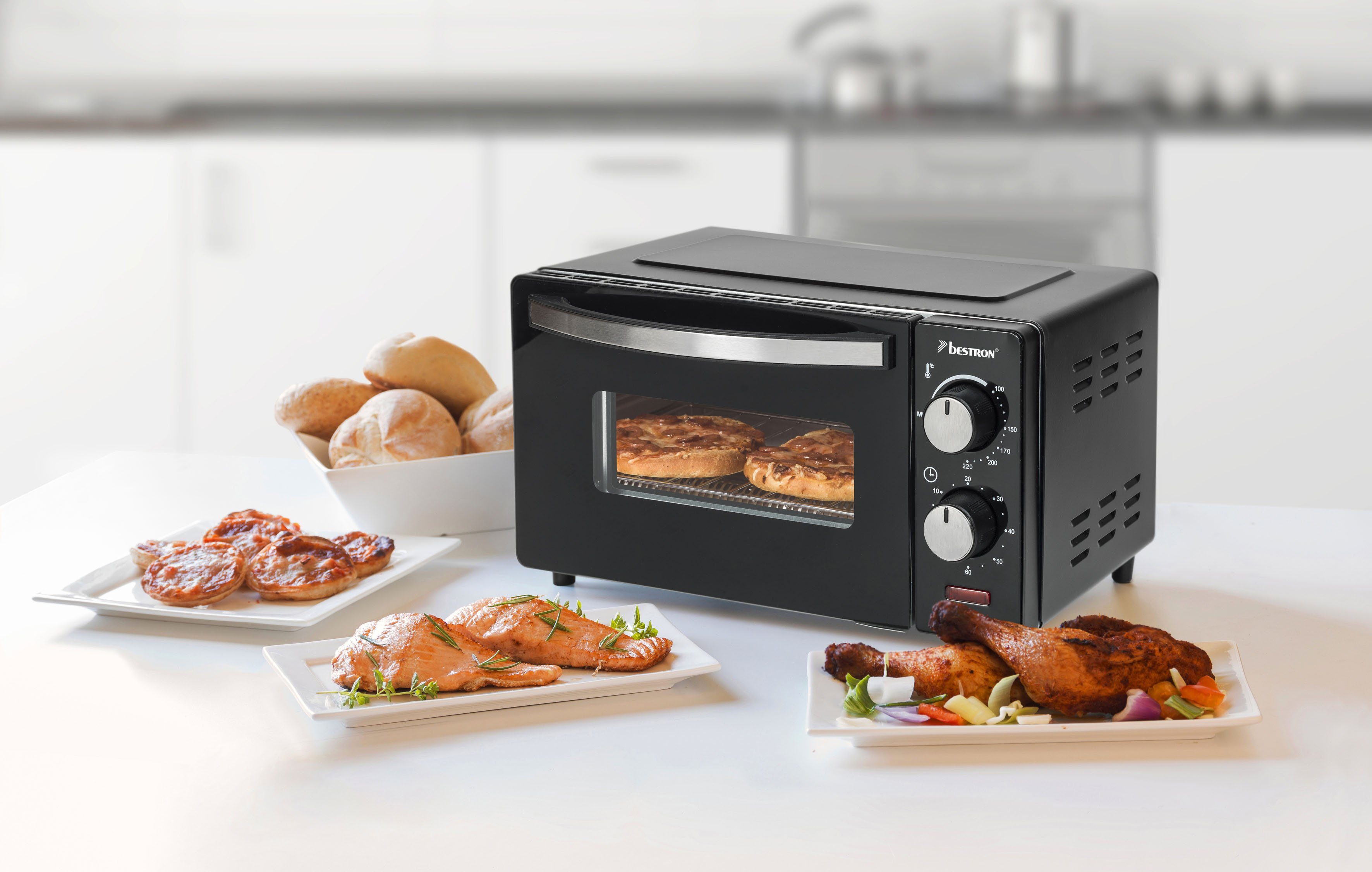 bestron Minibackofen AOV9 kompaktes Gerät, 800 Watt, Schwarz