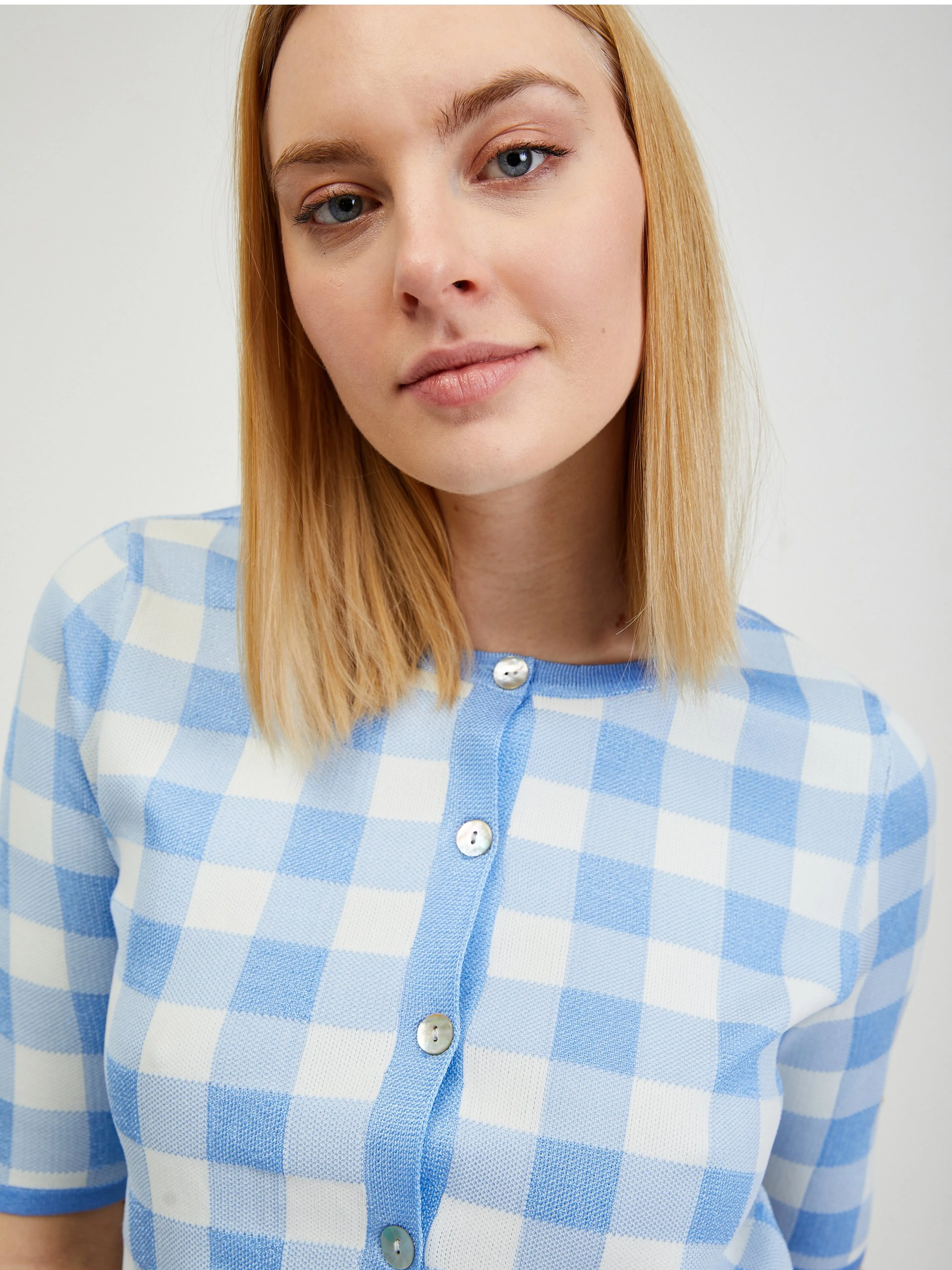 Hellblau karierte Damen Cardigan ORSAY