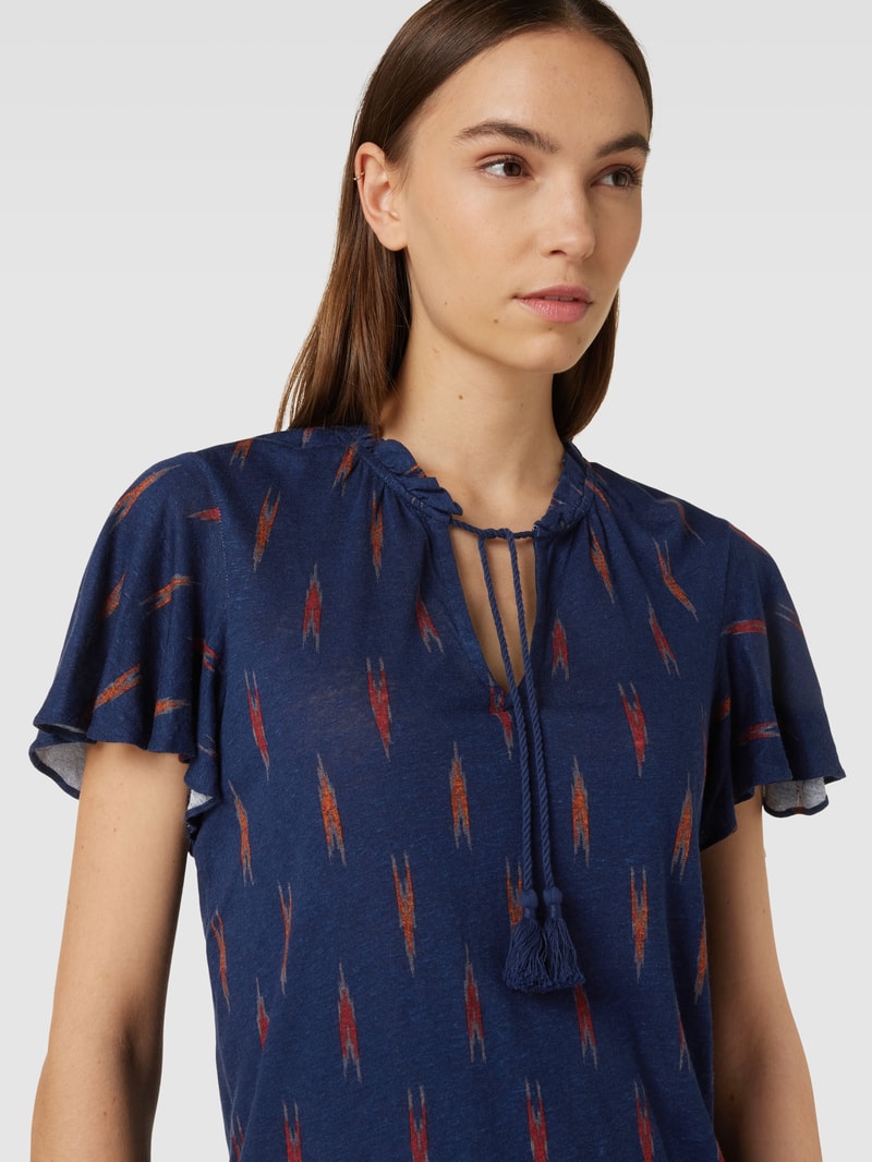 Bluse aus Leinen-Mix mit Allover-Muster Modell 'YOHANNIS' in marineblau