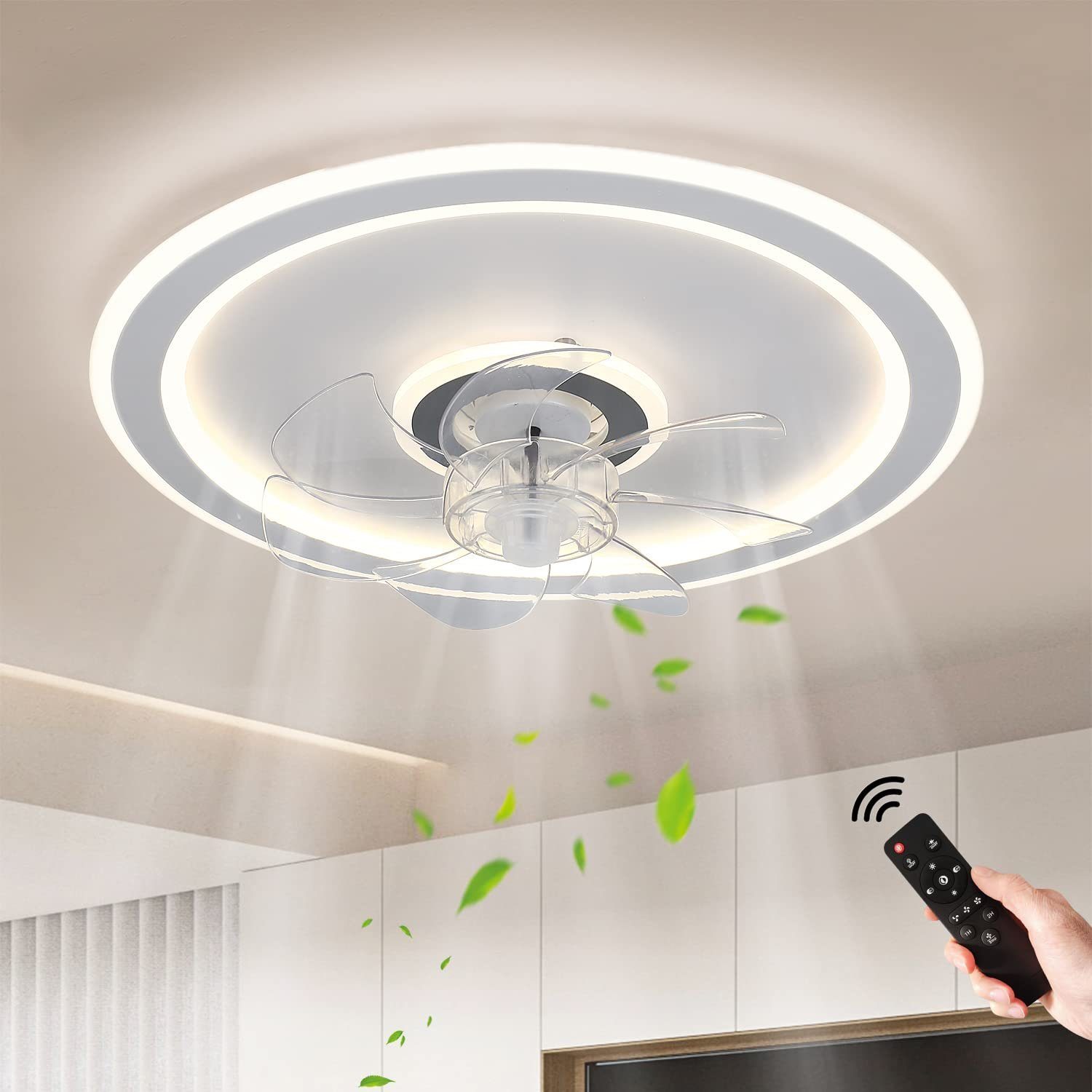 JDONG Deckenventilator mit Beleuchtung und Timer 54W Leise Deckenleuchte Ventilator Dimmbar, Einstellbare Windgeschwindigkeit für Wohnzimmer Esszimmer Schlafzimmer