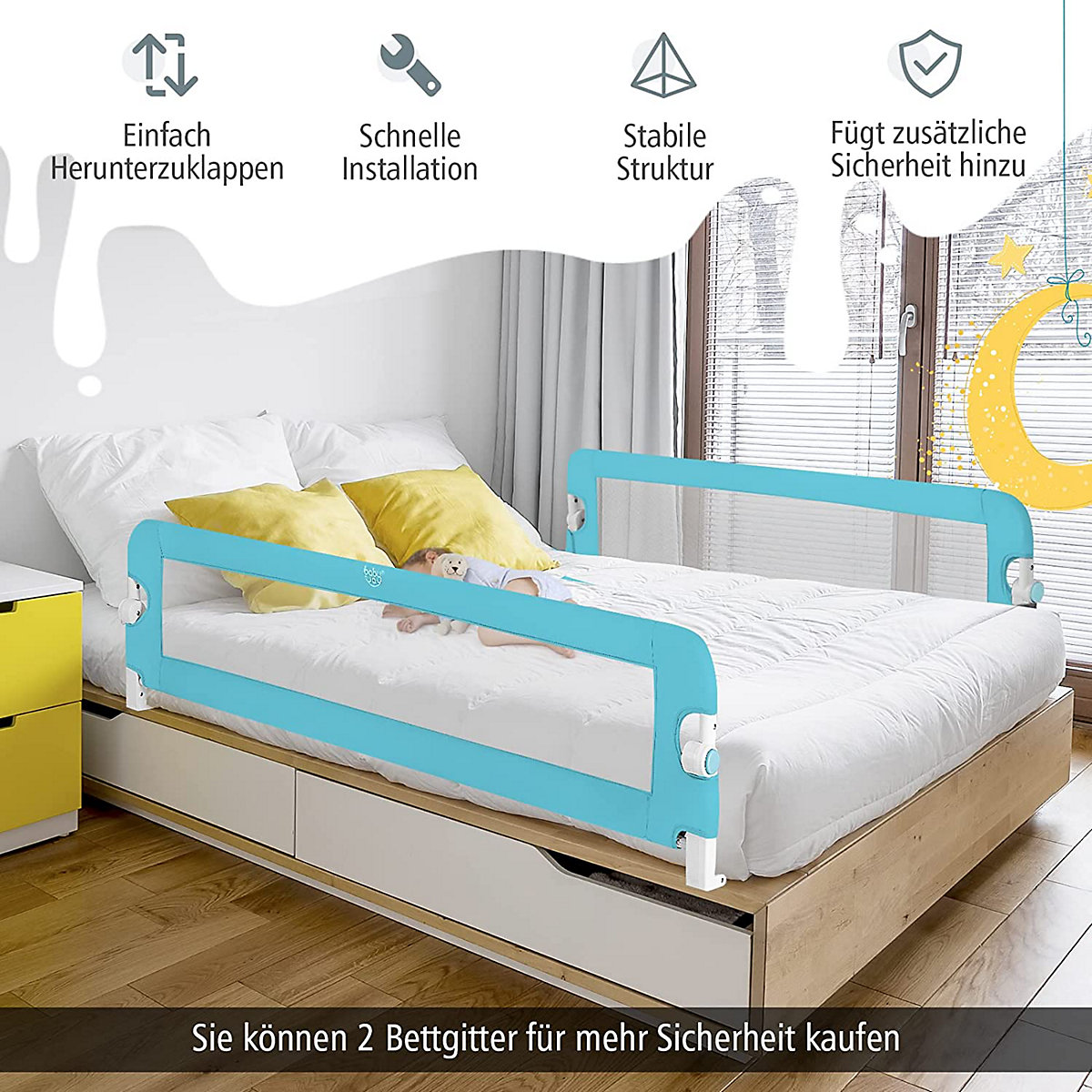 Bettschutzgitter klappbar 150 cm mit Verbindungsriemen
