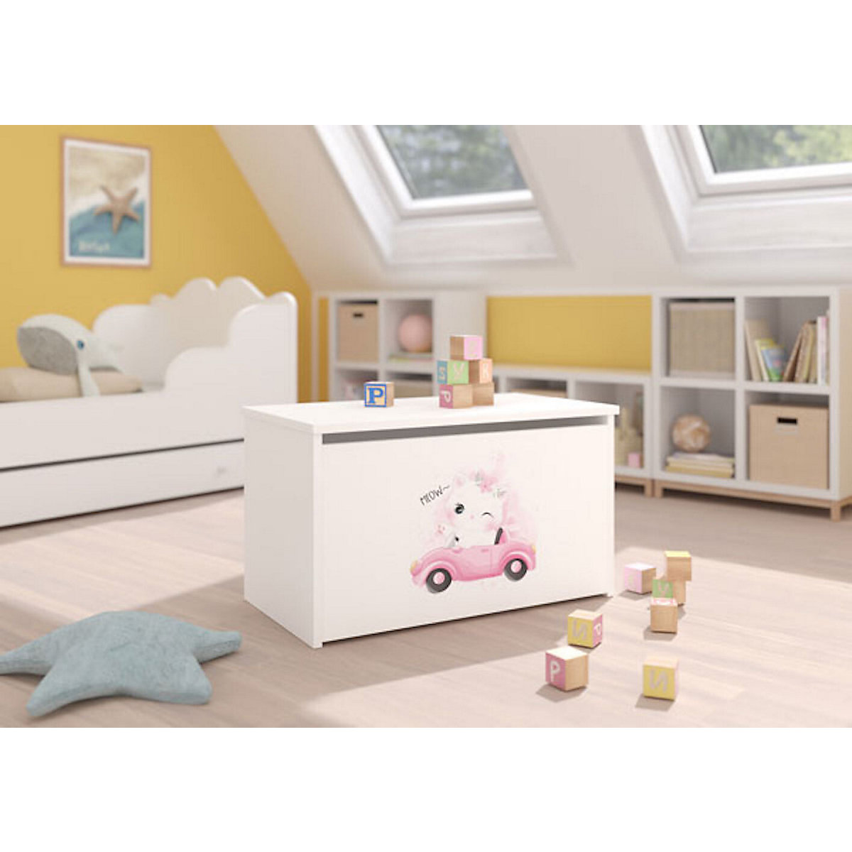 Spielzeugtruhe Sitztruhe Daria 73cm Motiv wählbar mit 1 Klappe