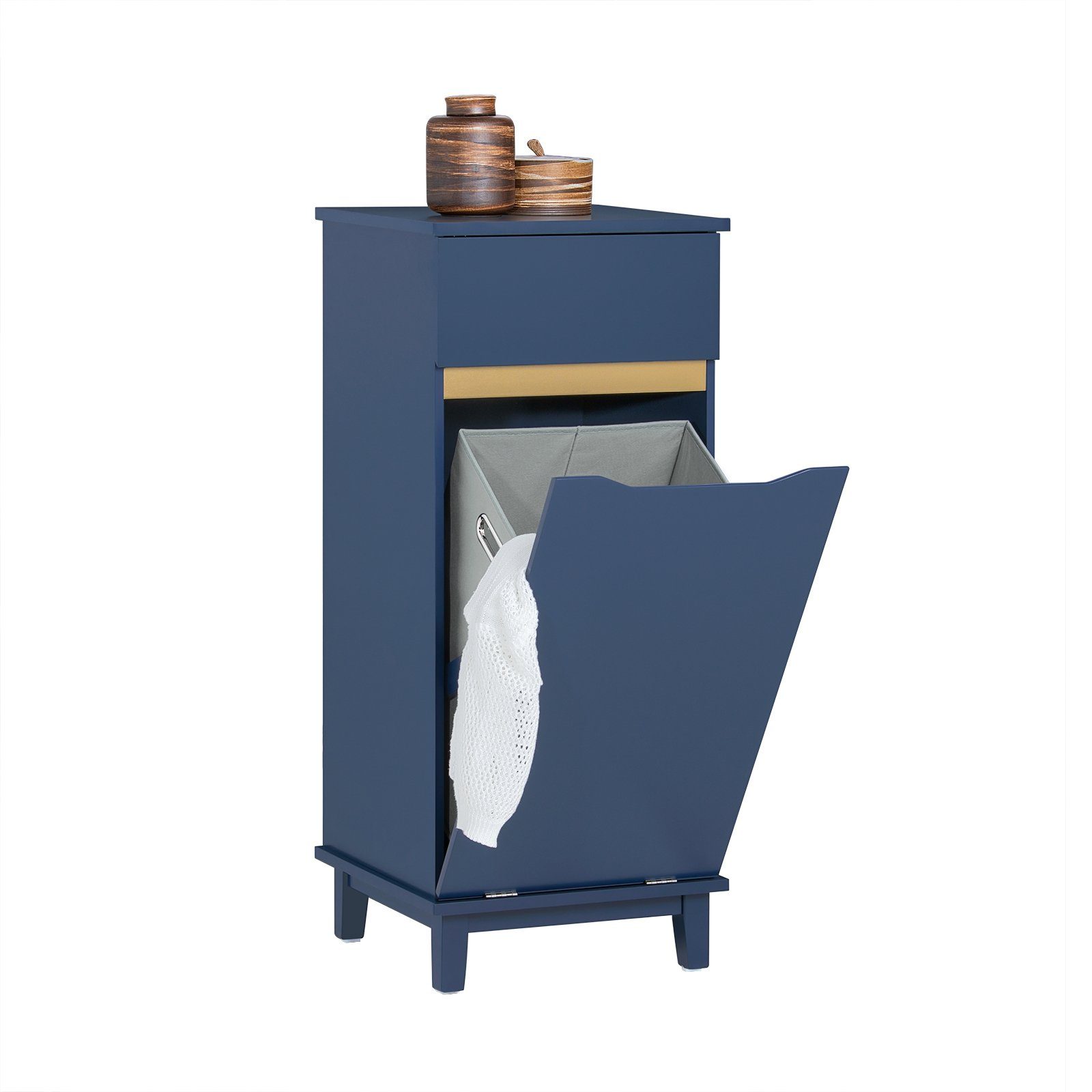 SoBuy Wäscheschrank BZR114 mit ausklappbarem Wäschesack Wäschesammler Wäschekorb Badschrank Blau