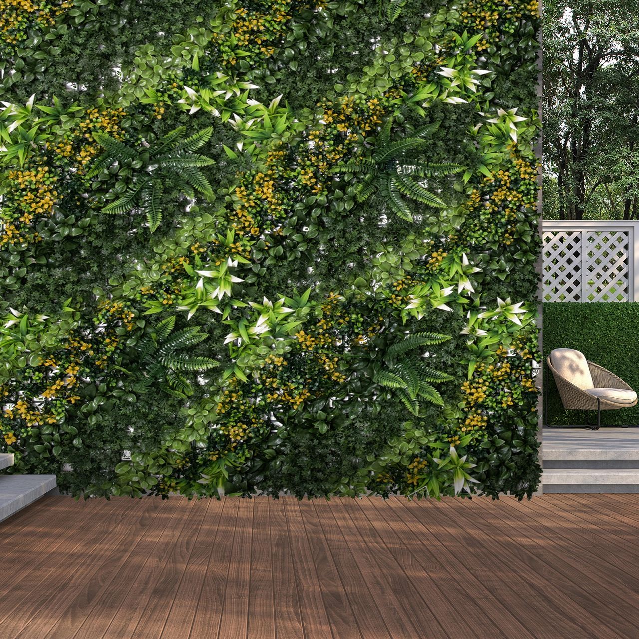 Outsunny 12 Stück künstliches Pflanzenwand Hecke 50x50 cm UV-Schutz Sichtschutz Mehrblättriges Design Heckenpflanze für Garten Outdoor Dekor