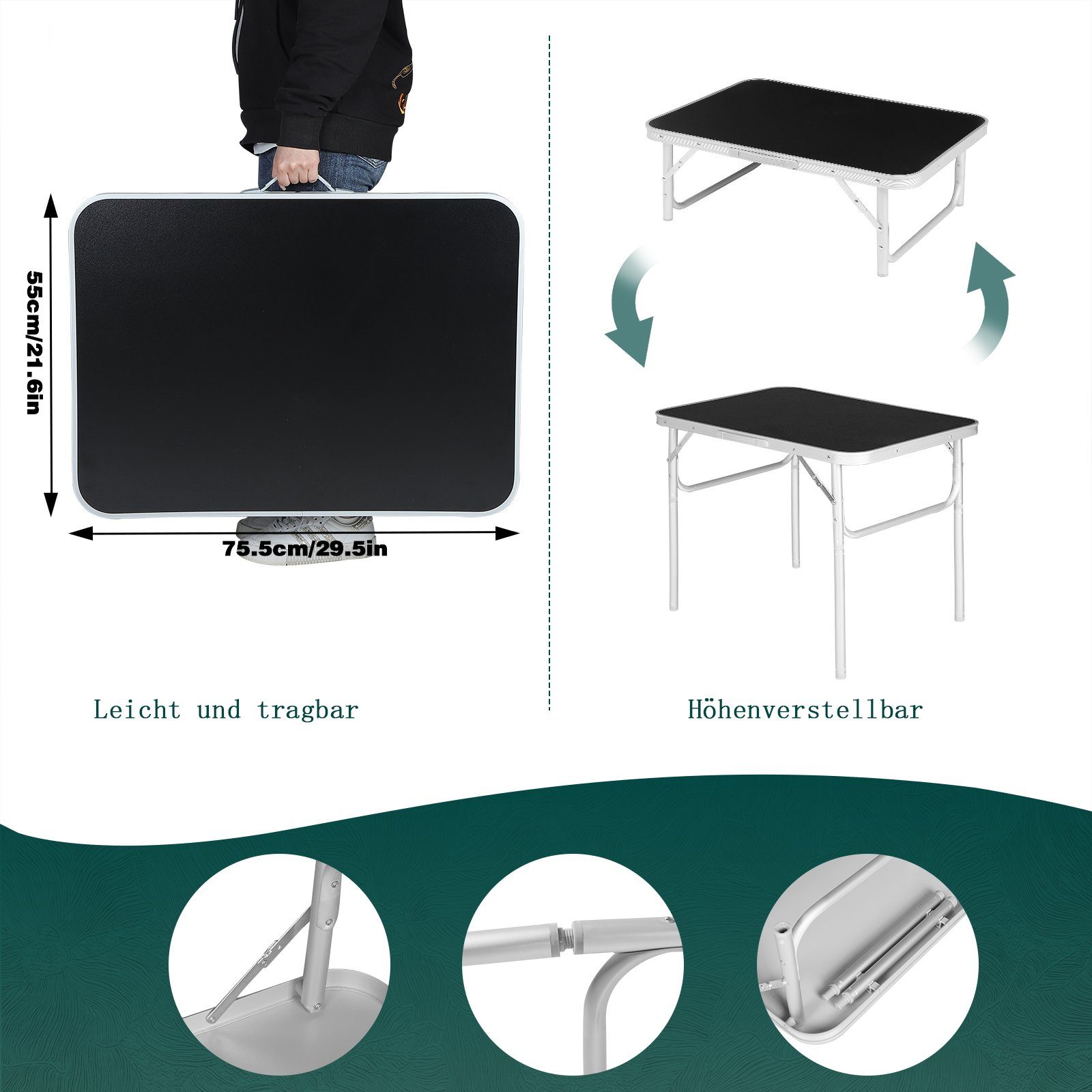 Woltu Campingtisch, Gartentisch tragbar, Reisetisch klappbar, aus Alu, MDF