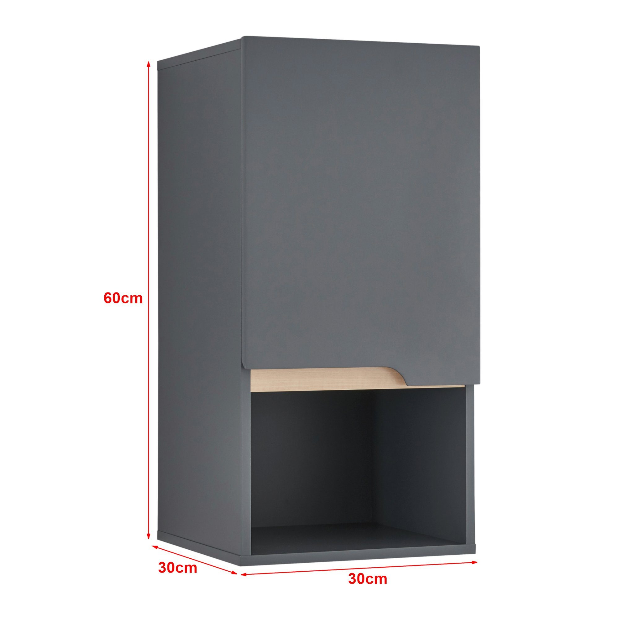 en.casa Hängeschrank Bergkamen 60 x 30 x 30 cm Grau / Holzfarben