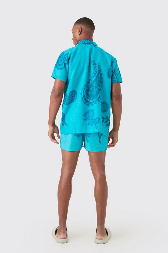 Regular Hemd & Badehose mit Paisley-Print