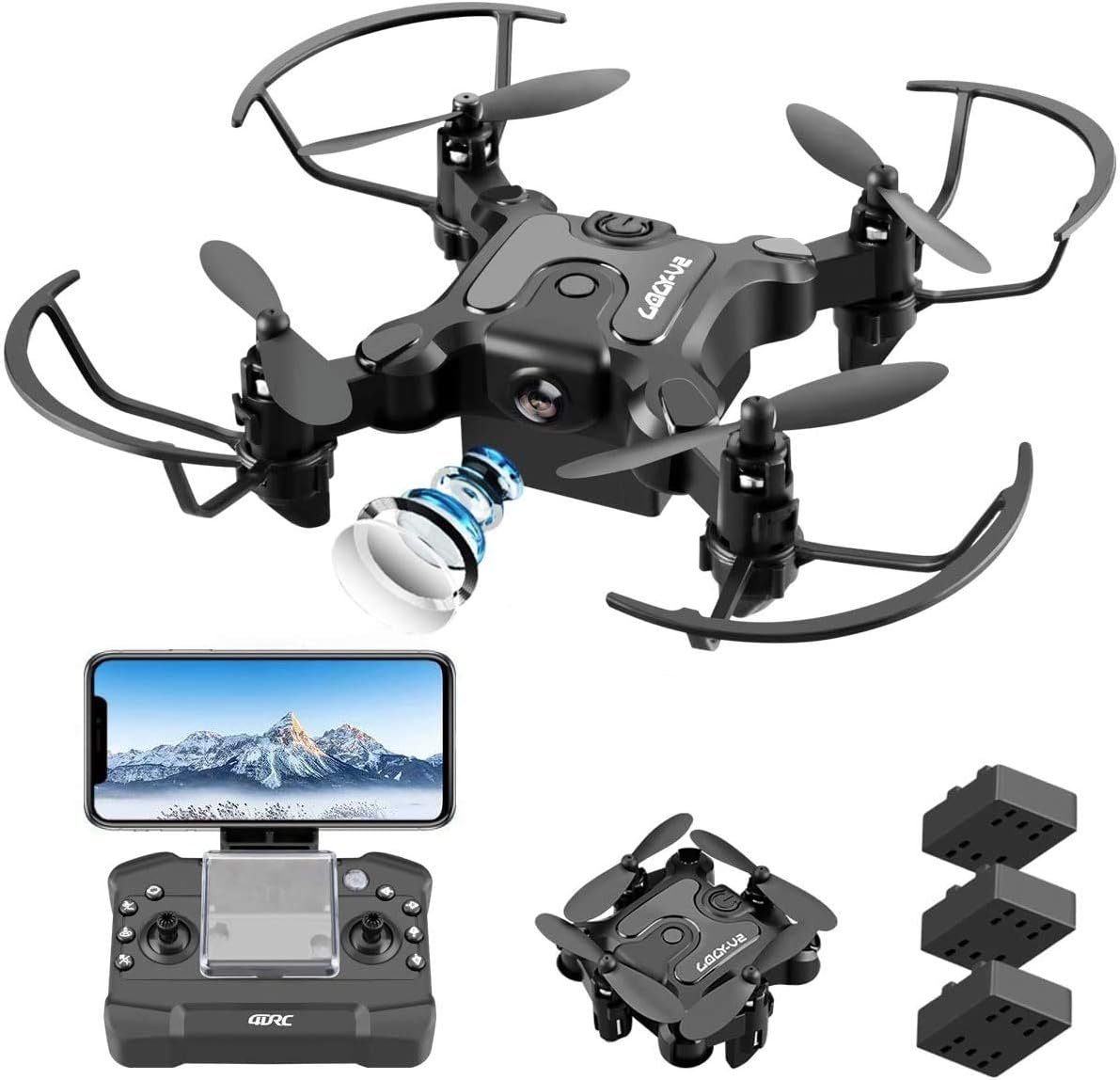 4DRC mit wifi Kamera für Kinder & Anfänger, mini, klappbar Spielzeug-Drohne (720P HD, Flugbahn Flug, Kopfloser Modus, Halten der Flughöhe, 3D-Flips)