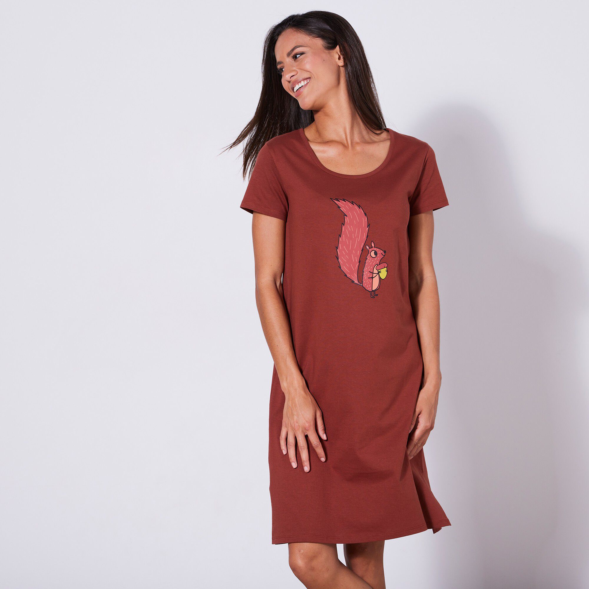 Chemise de nuit courte manches courtes imprimé « écureuil »