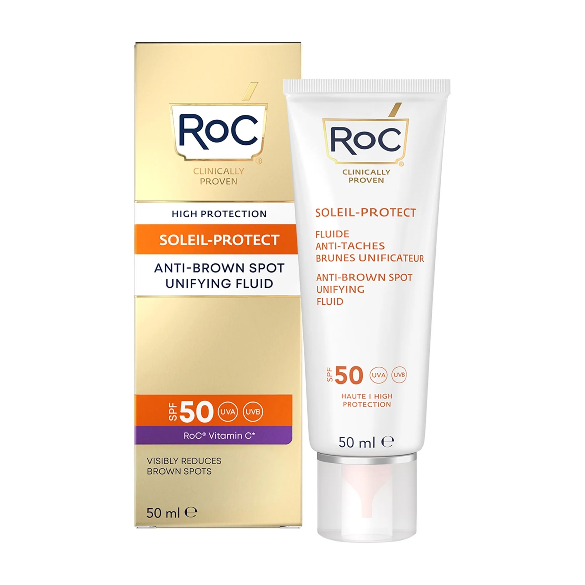 „Soleil-Protect Anti-Brown Spot Facial Fluid“ SPF50 – itin stiprią apsaugą suteikiantis veido kremas nuo saulės.