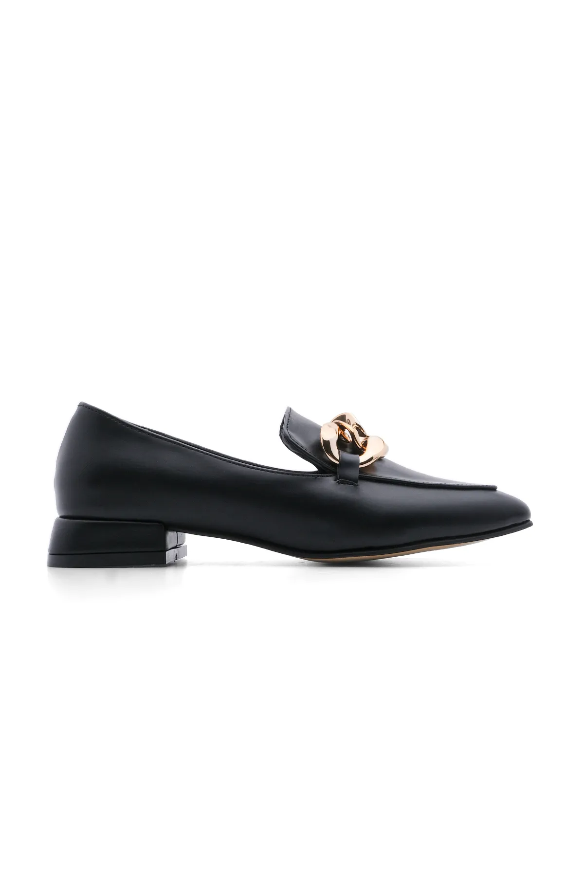 Marjin  Damen Loafer Chain Blunt Toe Freizeitschuhe Modena Schwarz