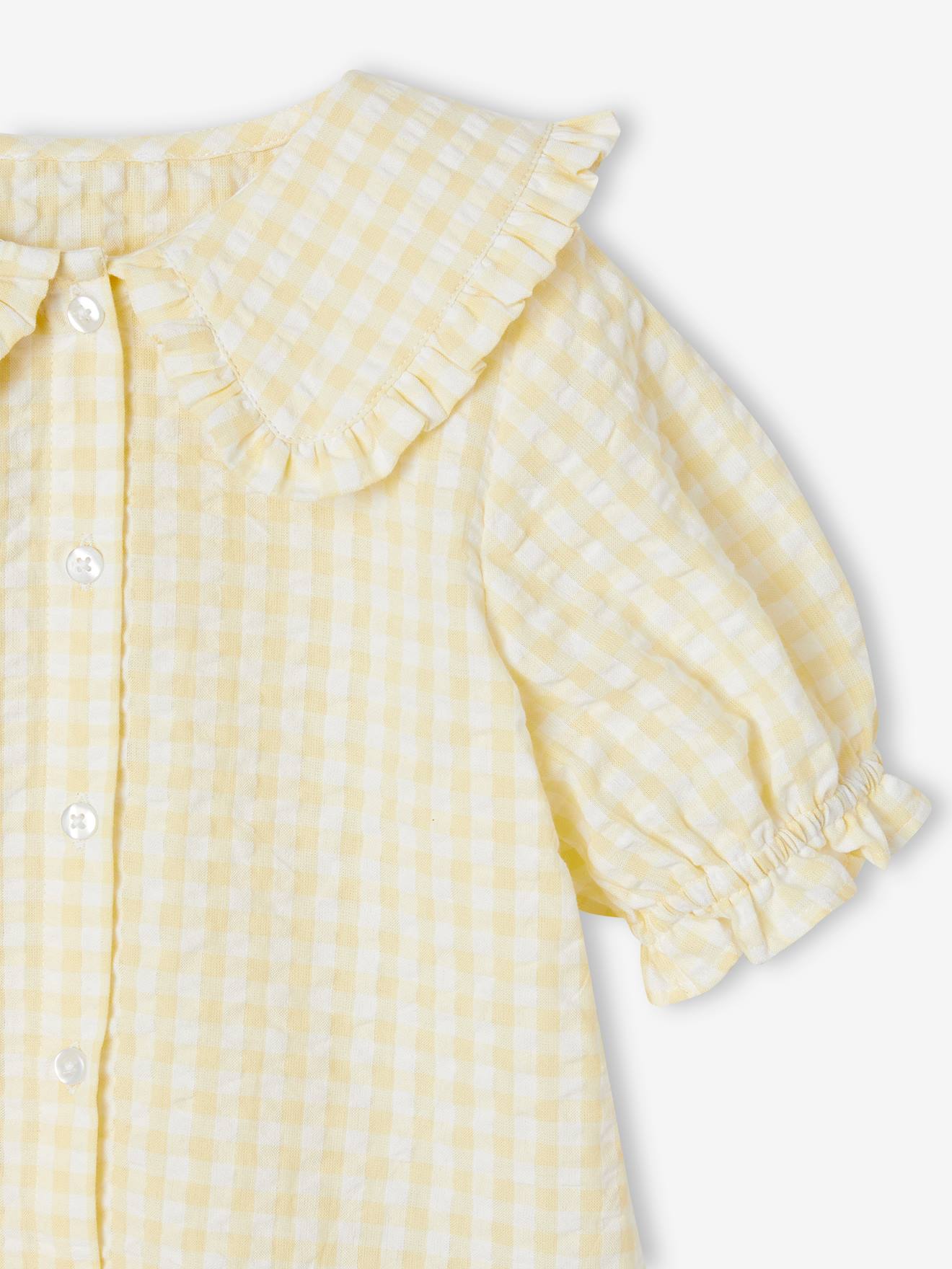 Vertbaudet Mädchen Bluse mit Volantkragen, Vichy-Karo - hellgelb