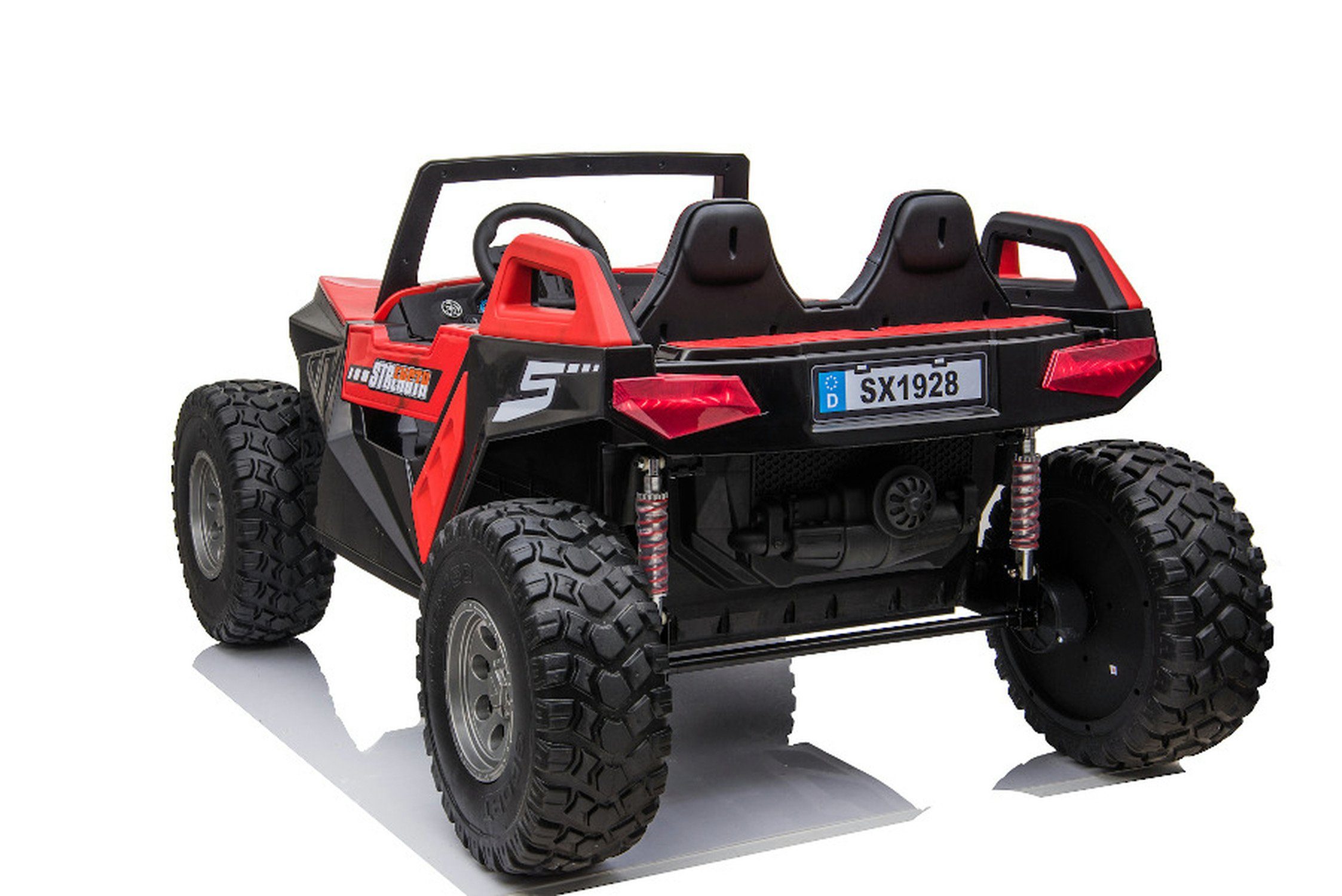 TPFLiving electric children's car buggy 928 - motor: 4 x 12V - battery: 2 x 12 volts/7Ah, load capacity 60 kg, children's car - electric buggy with leather seat and seat belt