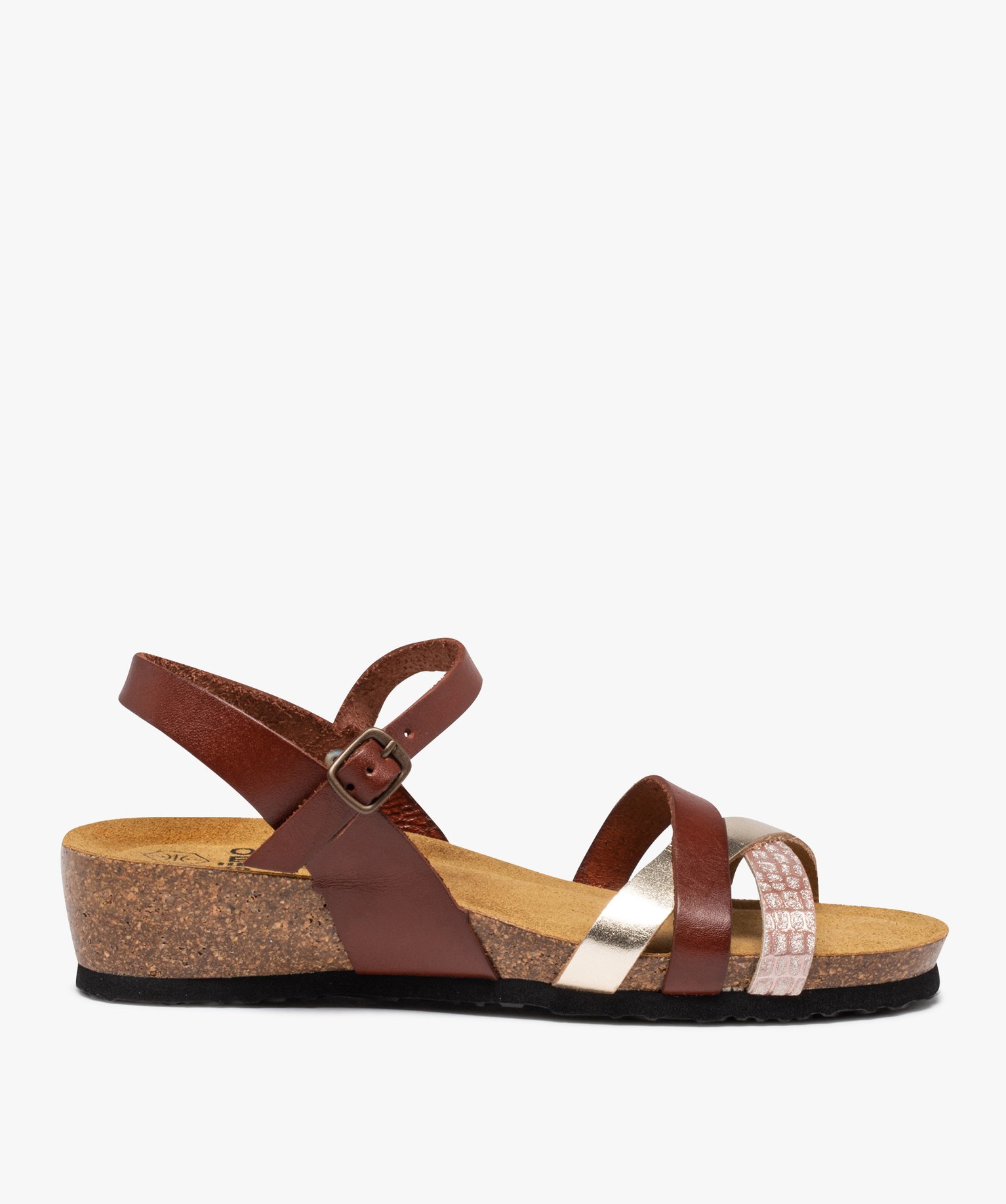 Sandales femme compensées dessus cuir marron | GEMO