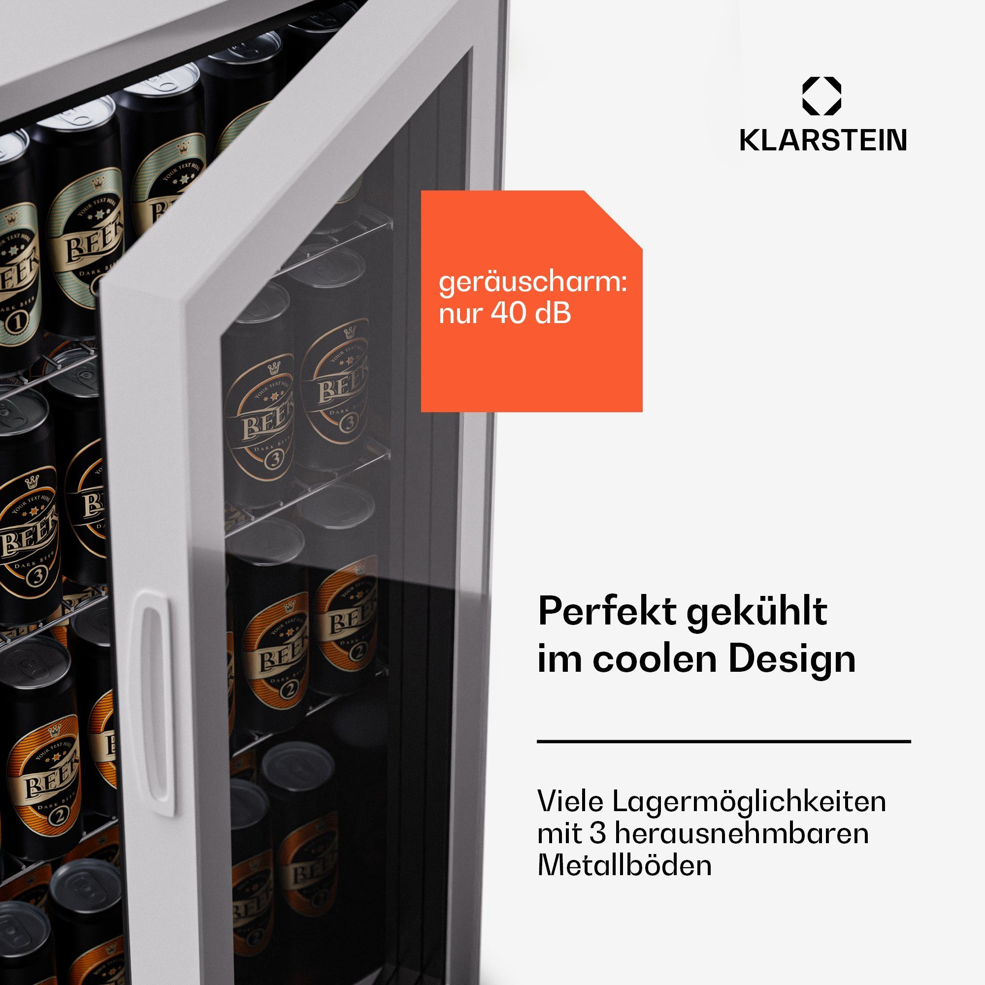 Klarstein Getränkekühlschrank HEA-Bersafe-74-wh 10045533A, 84 cm hoch, 43 cm breit, Bier Hausbar Getränkekühlschrank Flaschenkühlschrank Glastür