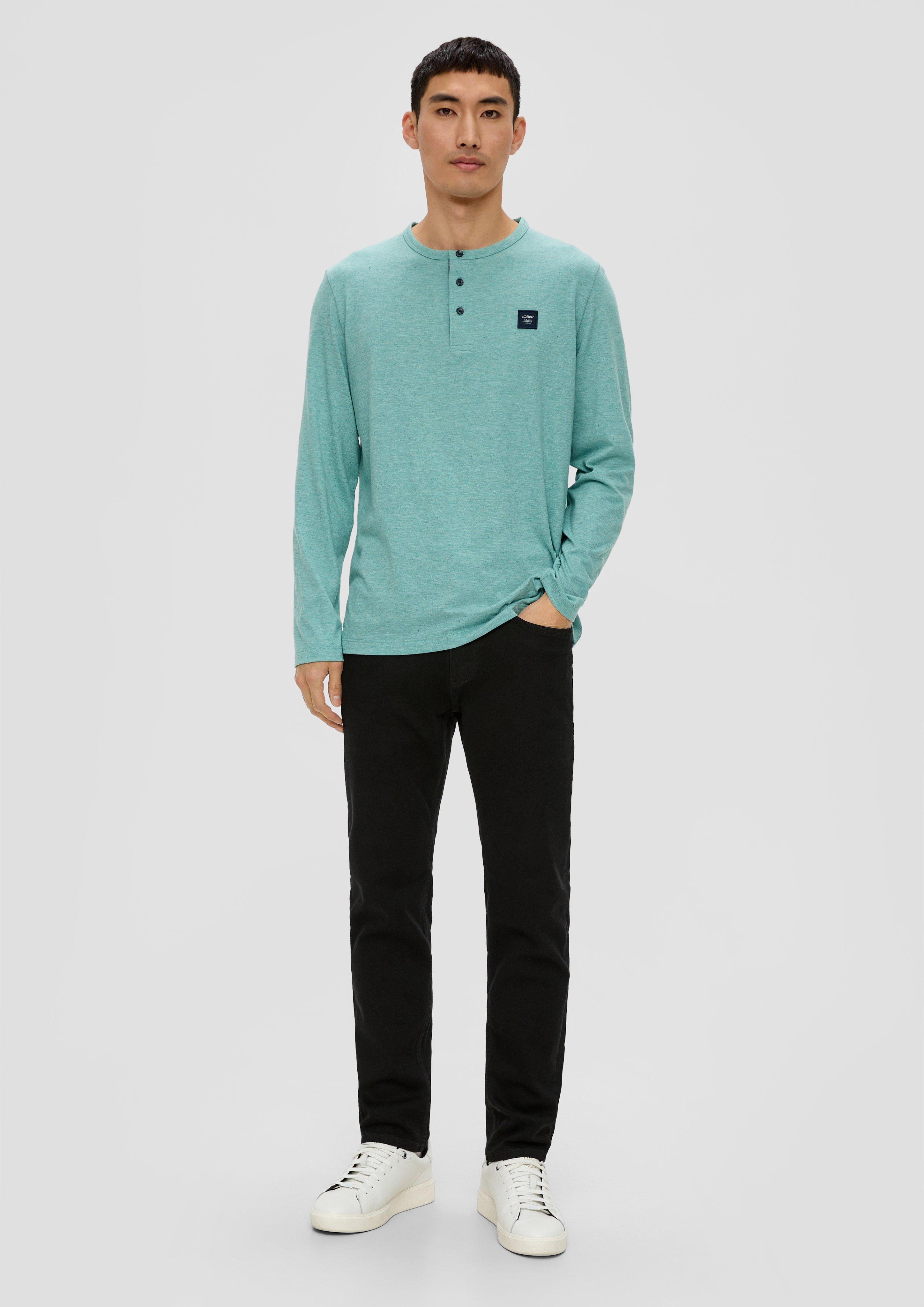 Meliertes Longsleeve mit Henleyausschnitt  2138648-65W2